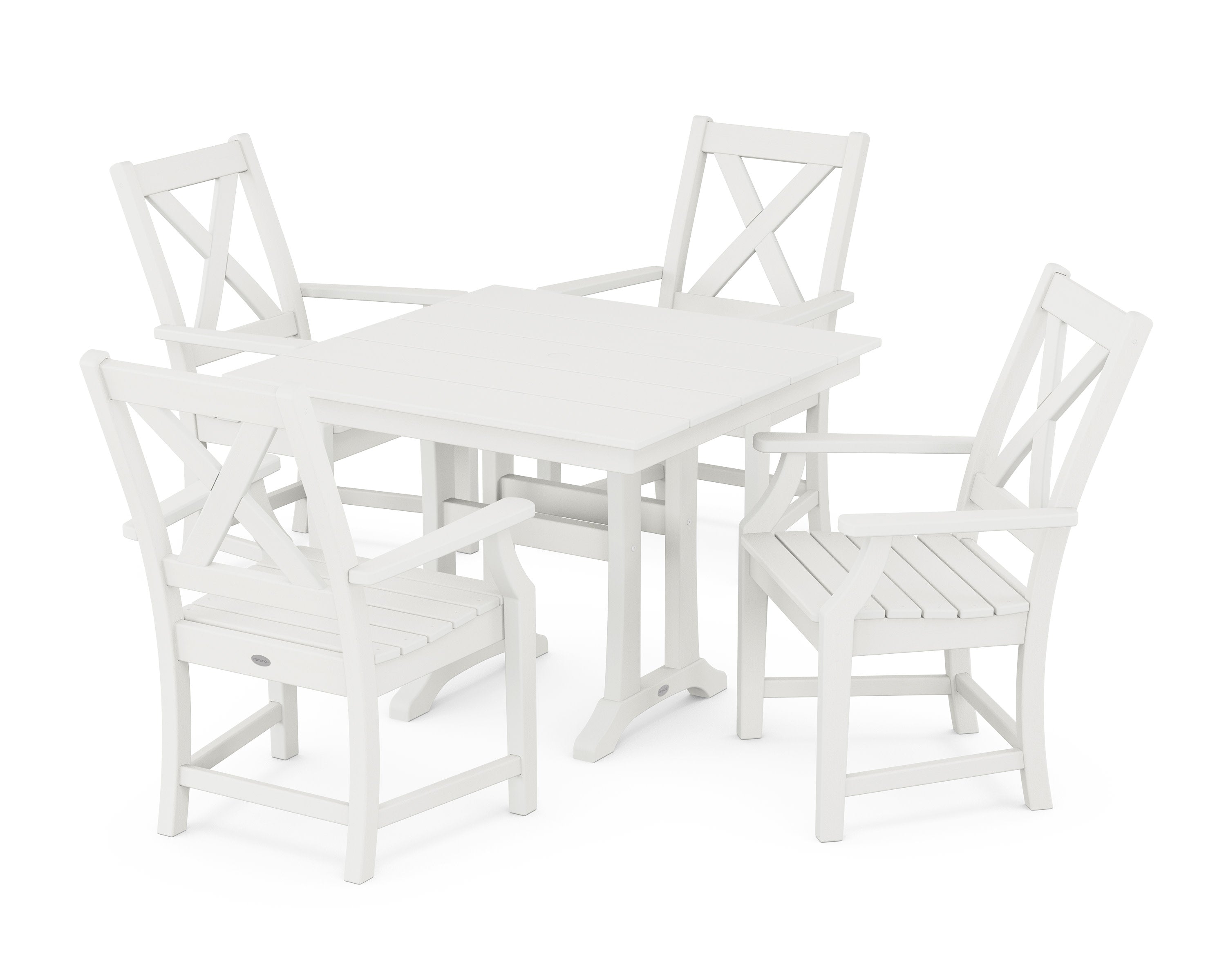 Braxton 5-Piece Farmhouse Dining Set With Trestle Legs in Vintage White