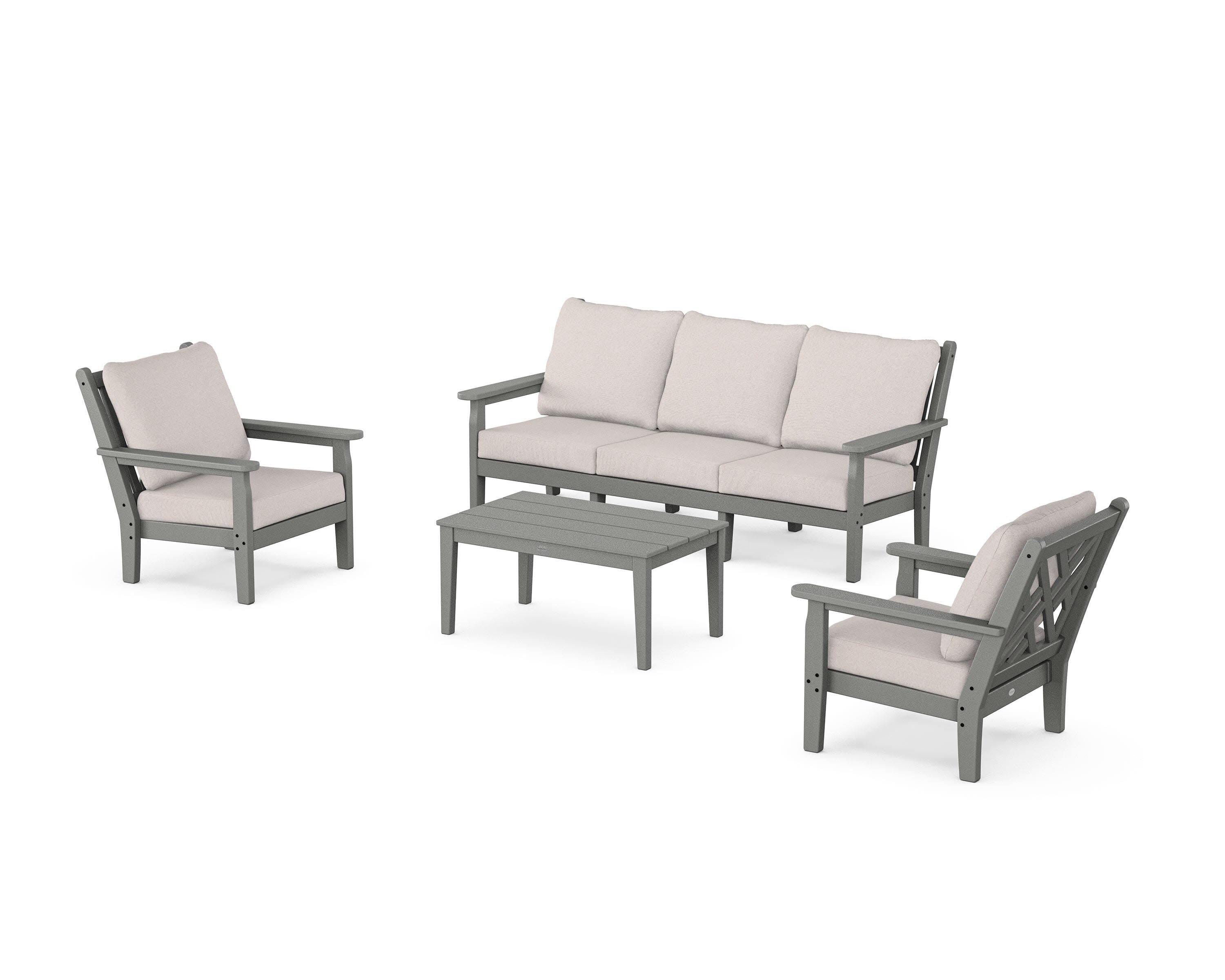 Chippendale 4-Piece Deep Seating Set with Sofa in Slate Grey / Dune Burlap