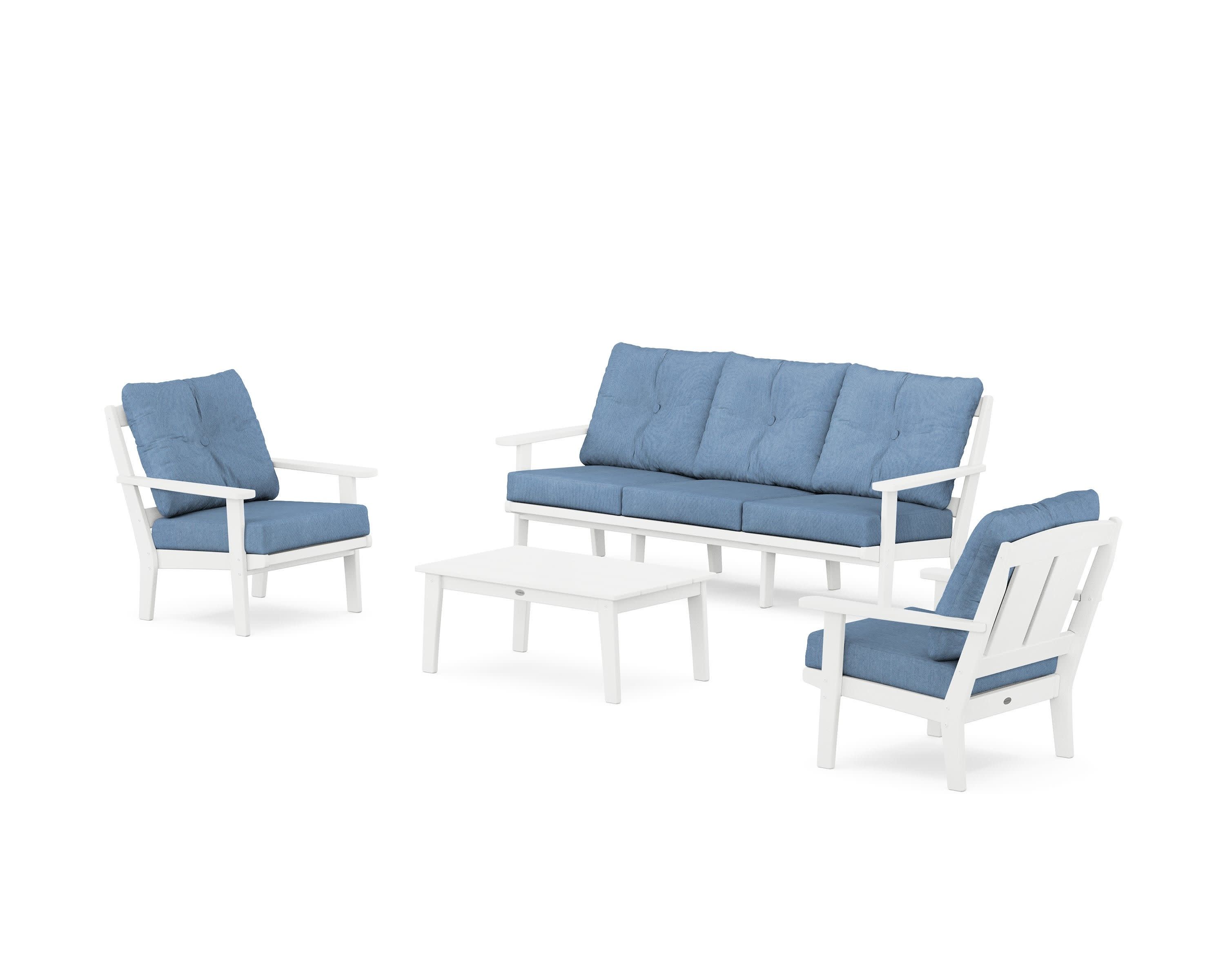 Mission 4-Piece Deep Seating Set with Sofa in White / Sky Blue