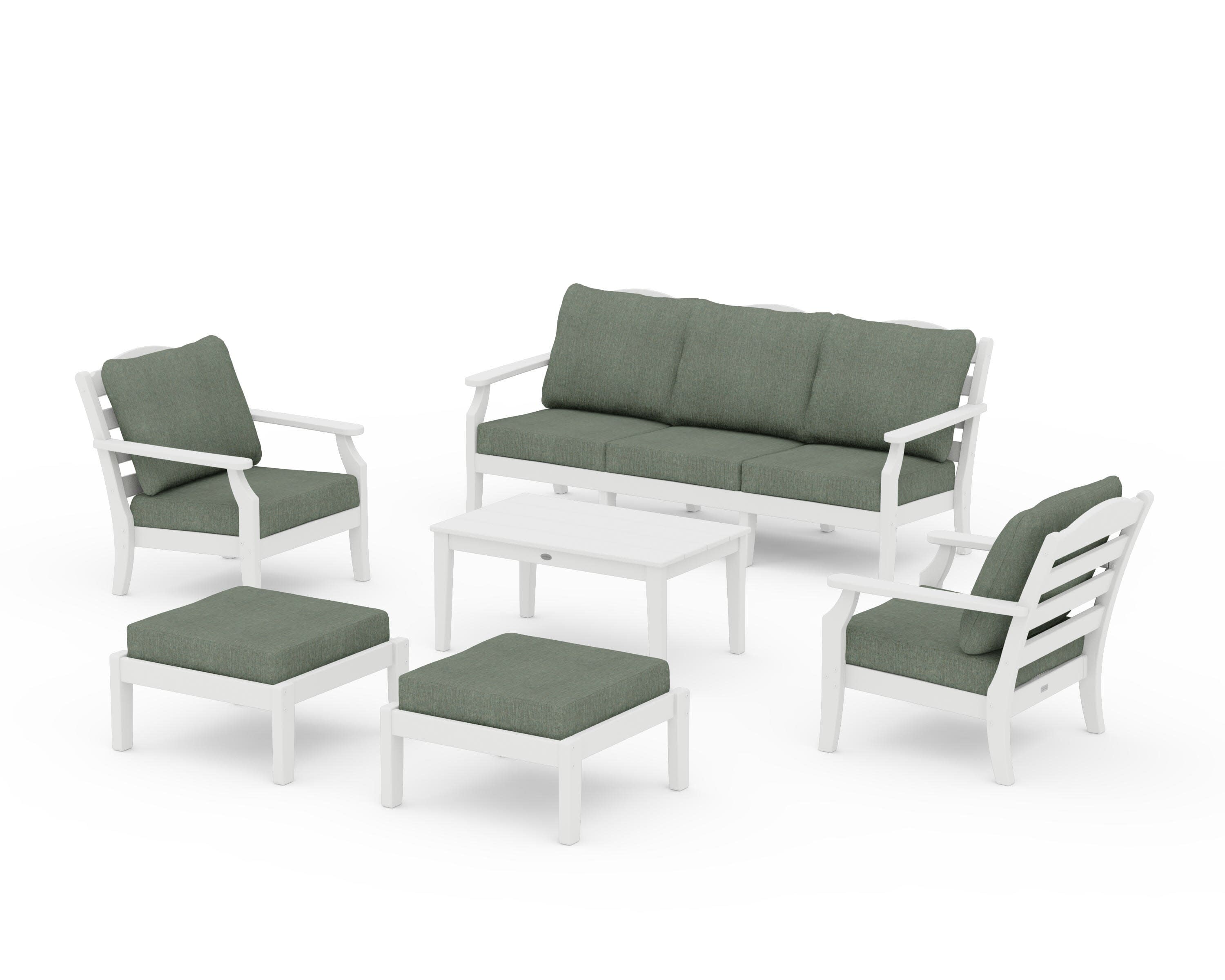 Savannah 6-Piece Lounge Sofa Set in Vintage White / Cast Sage