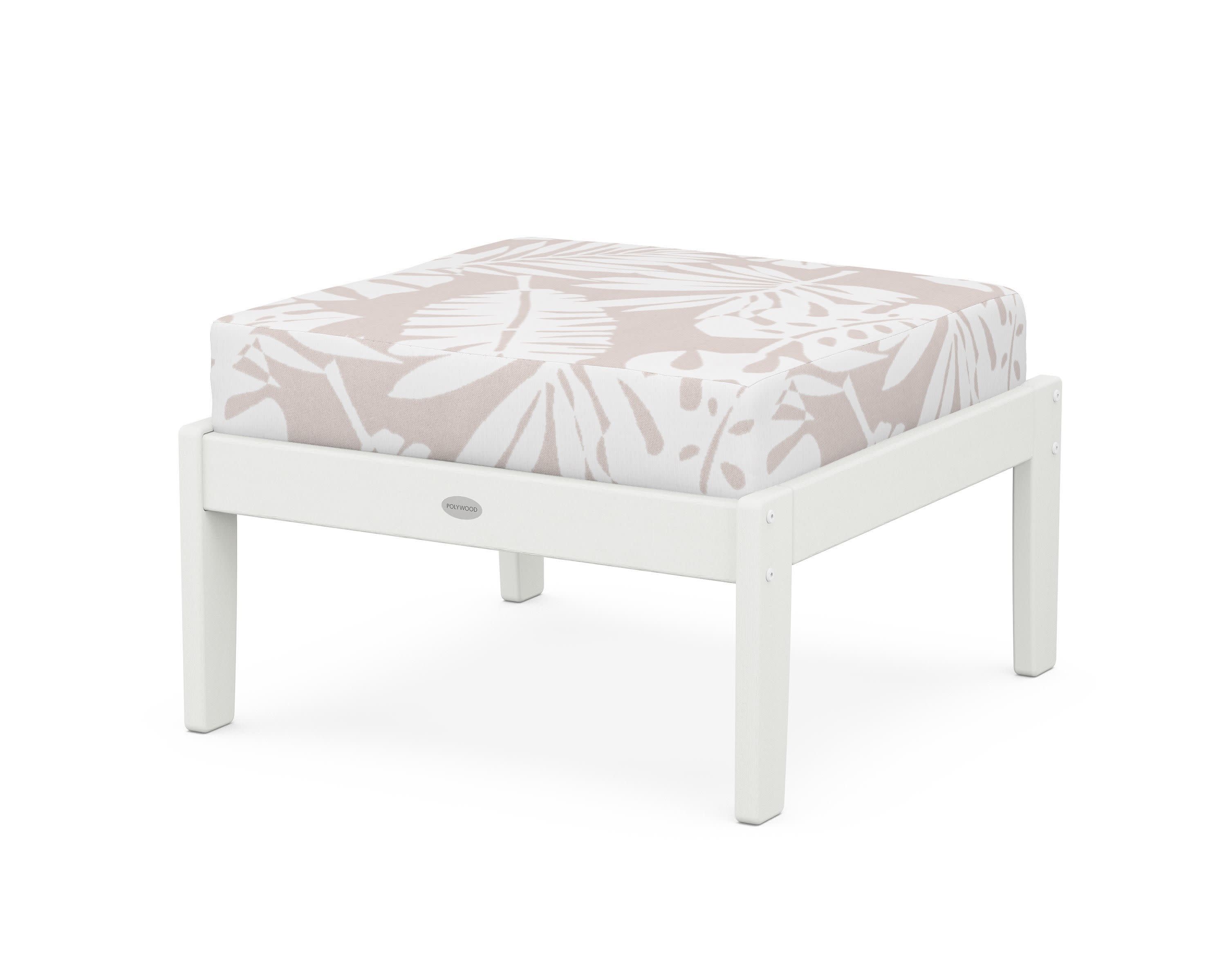 Braxton Deep Seating Ottoman in Vintage White / Leaf Dune Burlap
