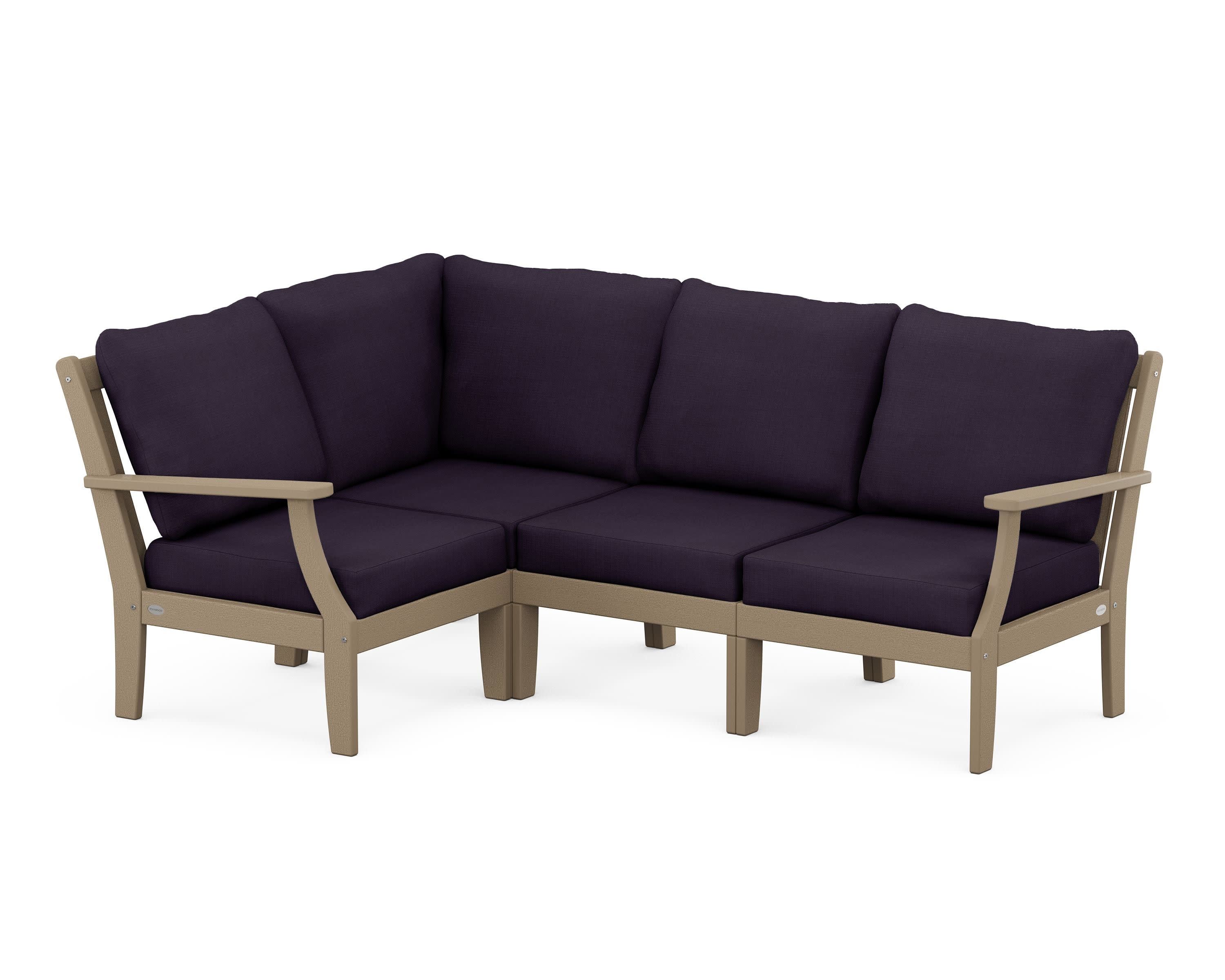 Braxton Modular 4-Piece Deep Seating Set in Vintage Sahara / Navy Linen