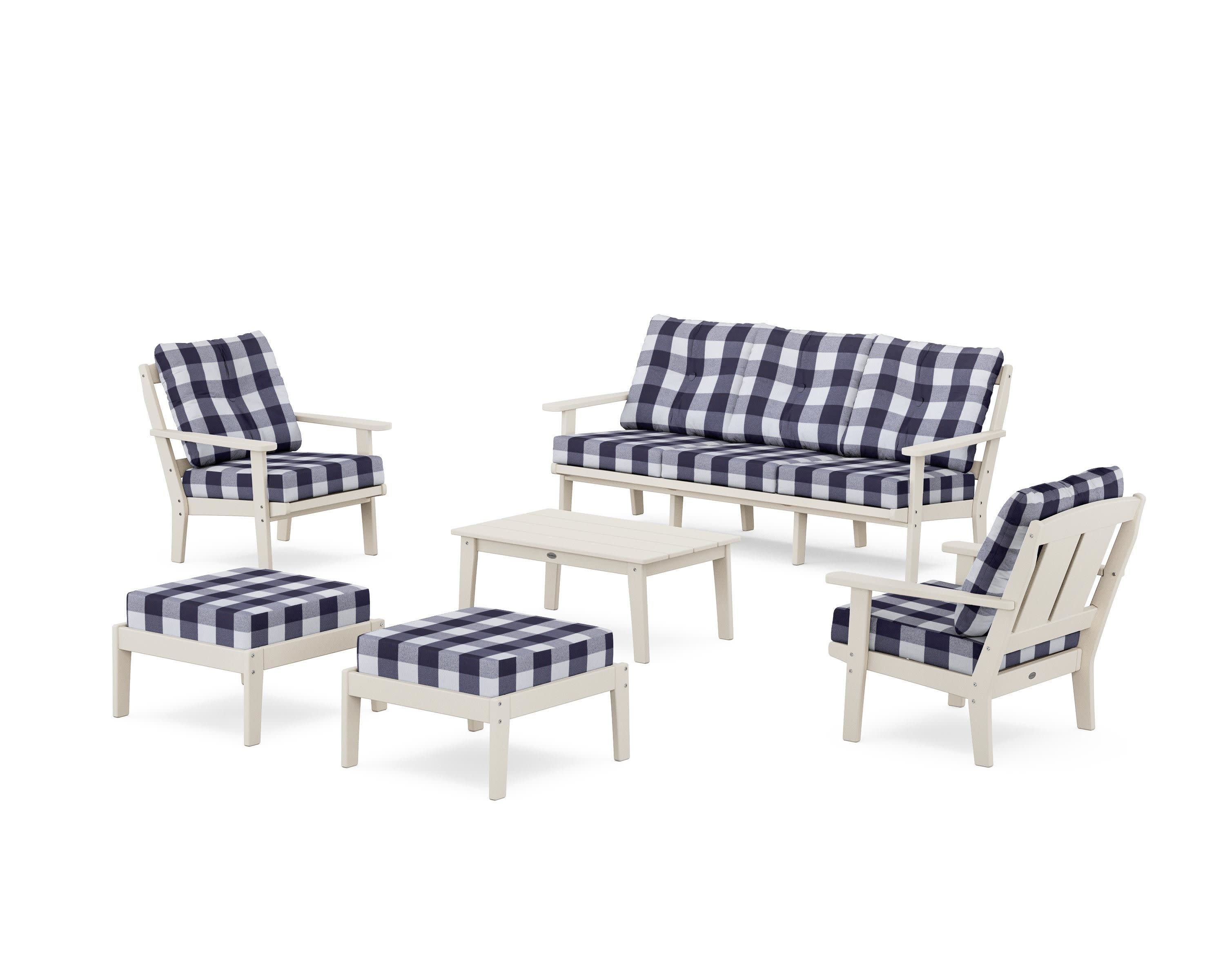 Mission 6-Piece Lounge Sofa Set in Sand / Buffalo Plaid Navy