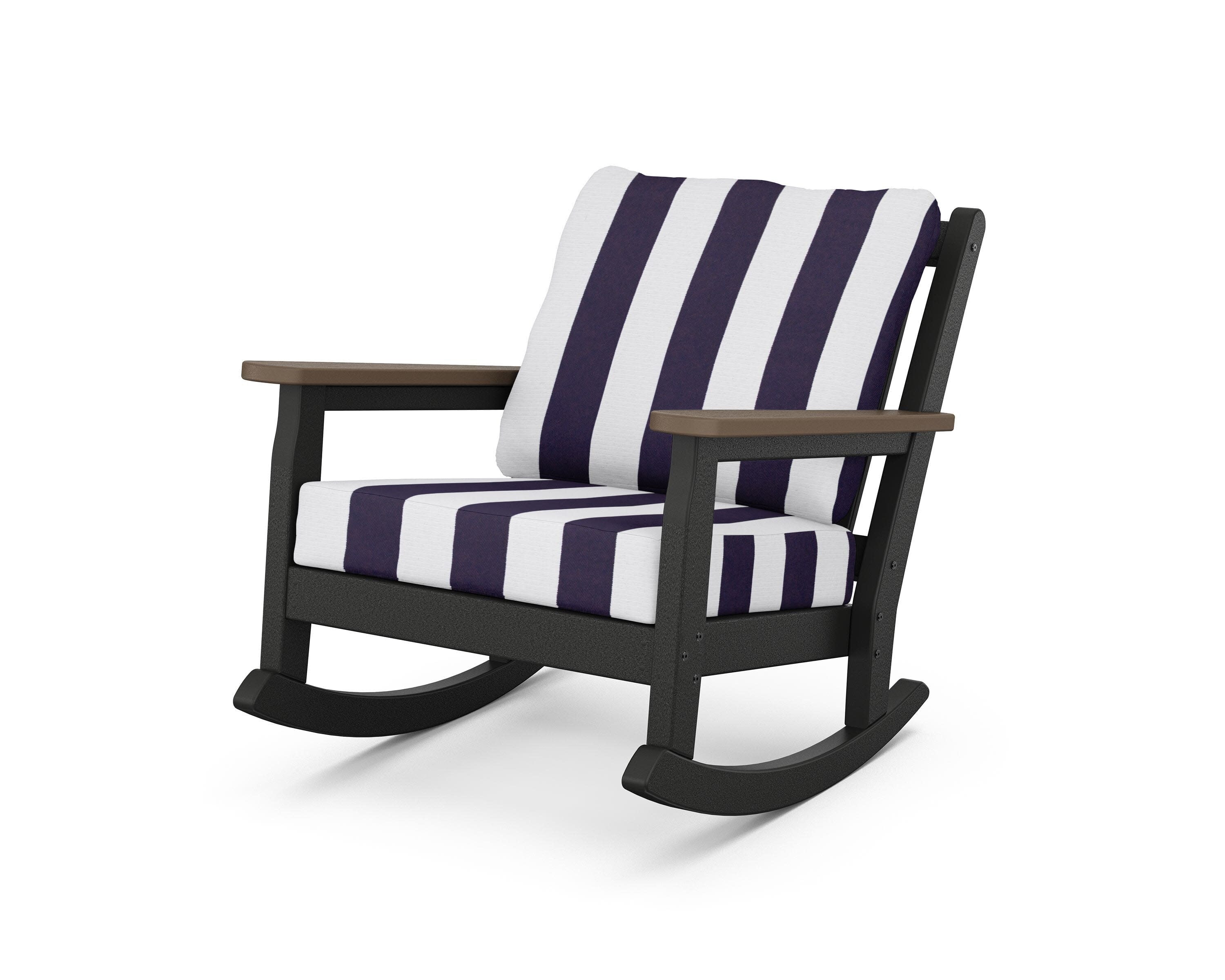 Chippendale Deep Seating Rocking Chair in Black / Kona / Cabana Stripe Navy
