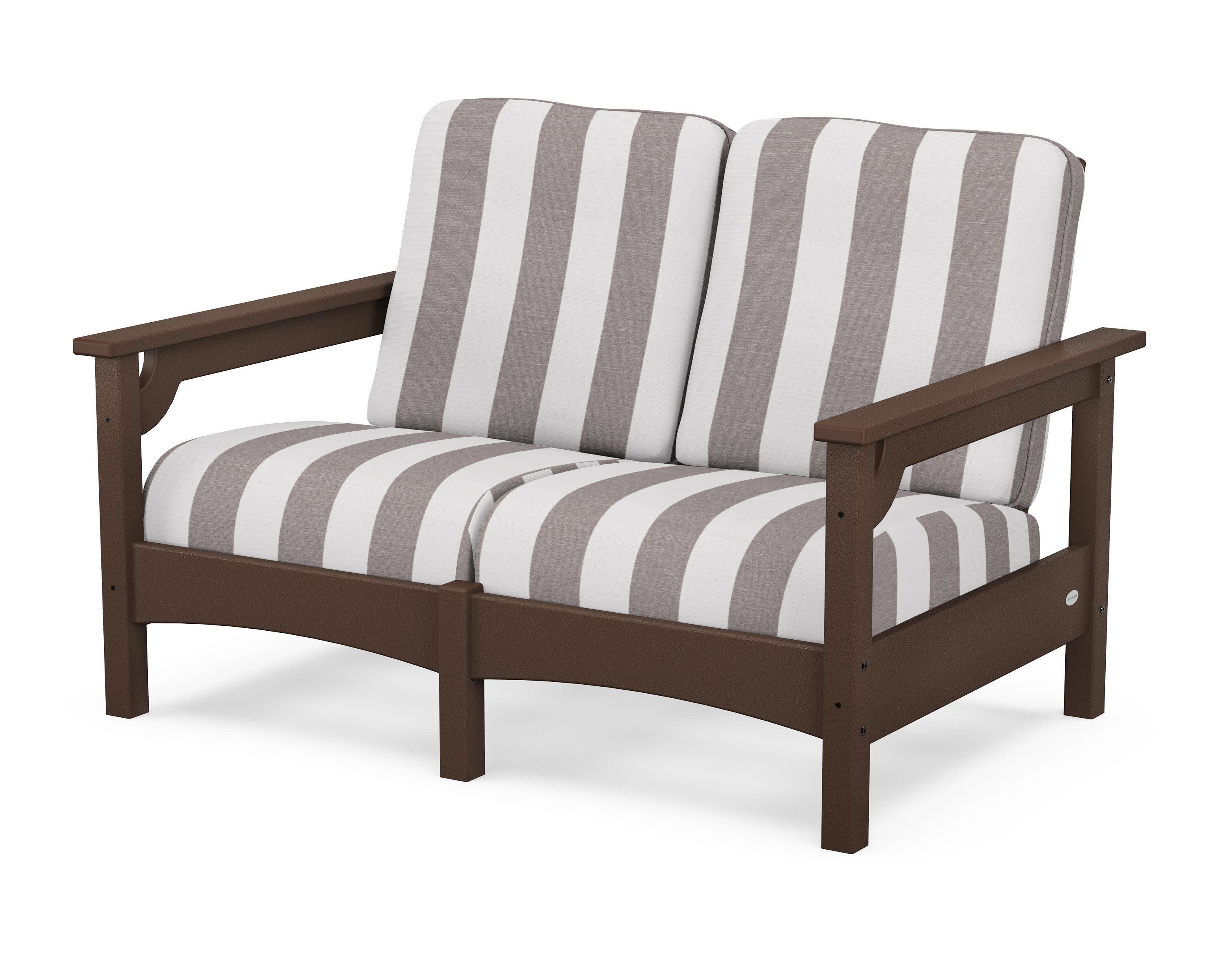 Club Loveseat in Mahogany / Cabana Stripe Grey Mist