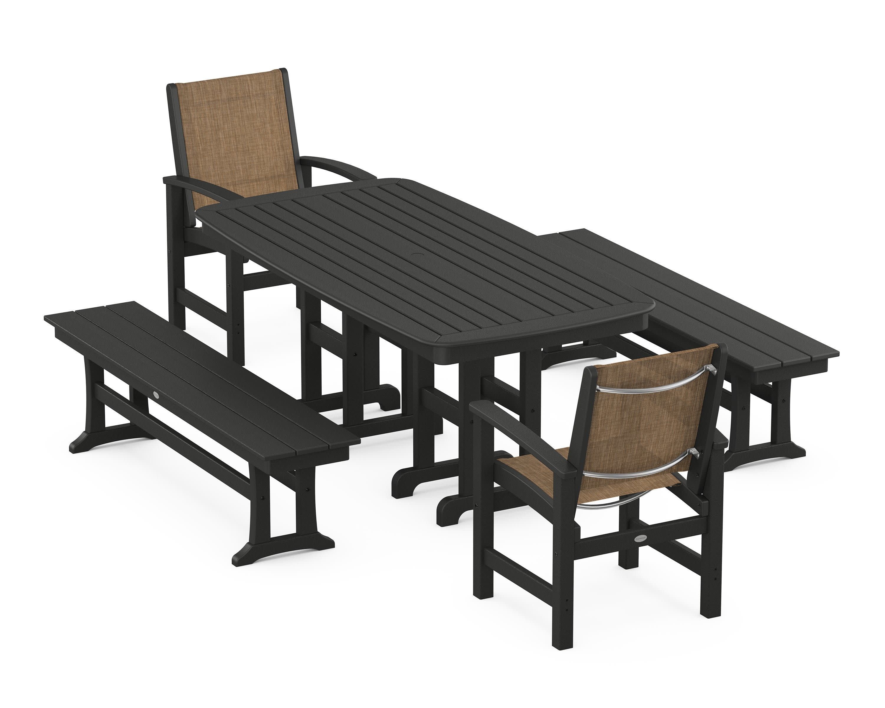 Coastal 5-Piece Dining Set in Black / Burlap Sling