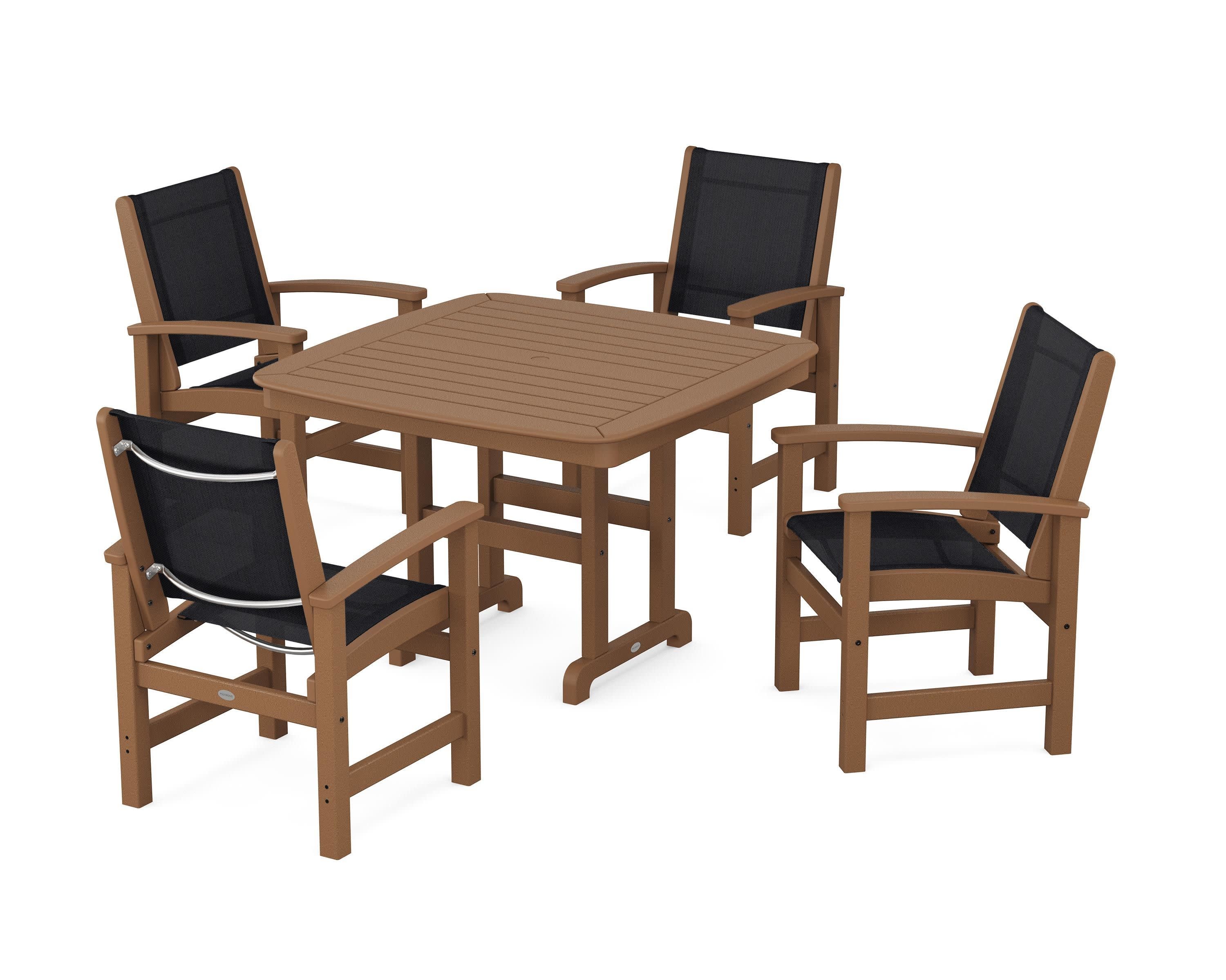 Coastal 5-Piece Dining Set in Teak / Black Sling