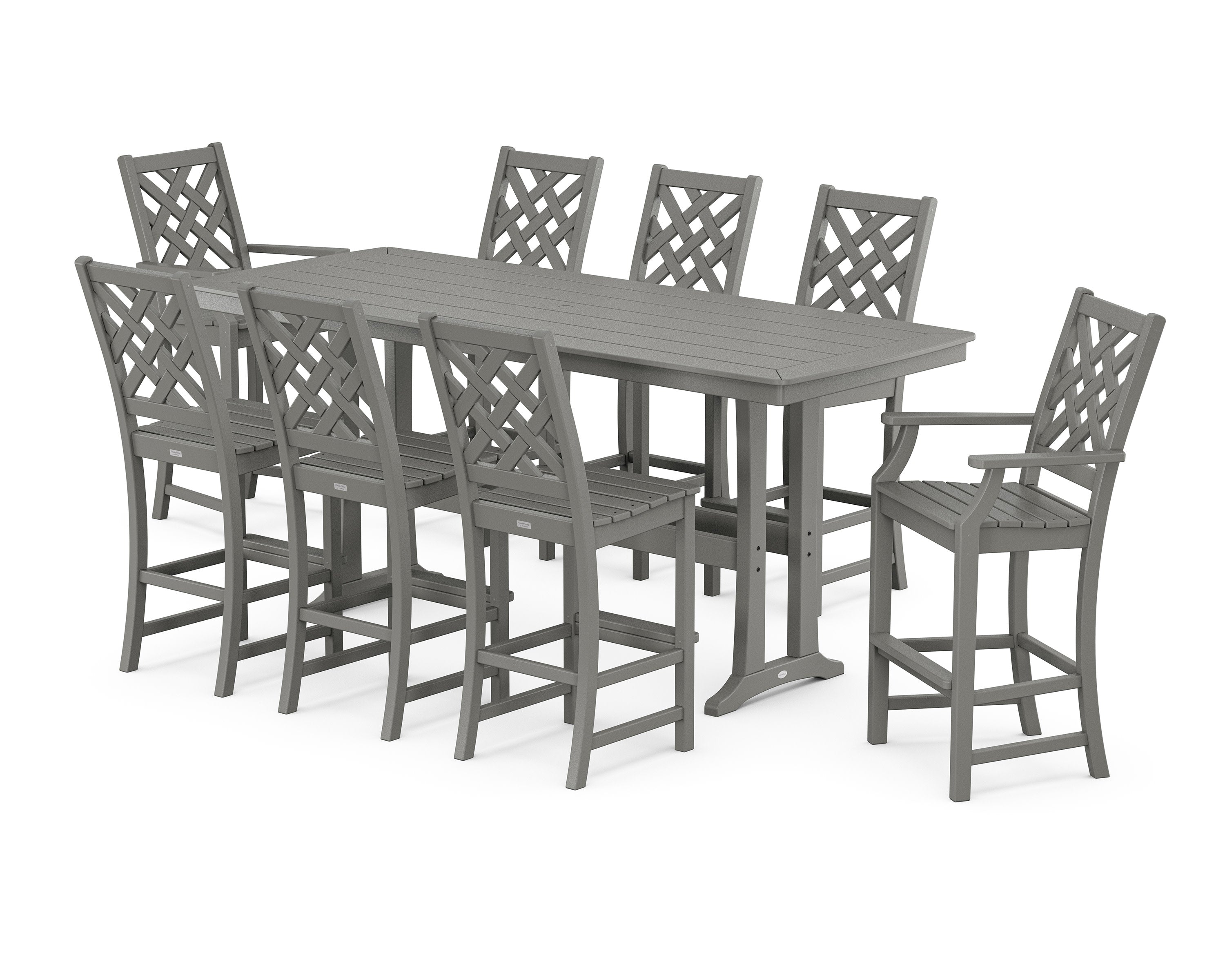 Wovendale 9-Piece Bar Set with Trestle Legs in Slate Grey
