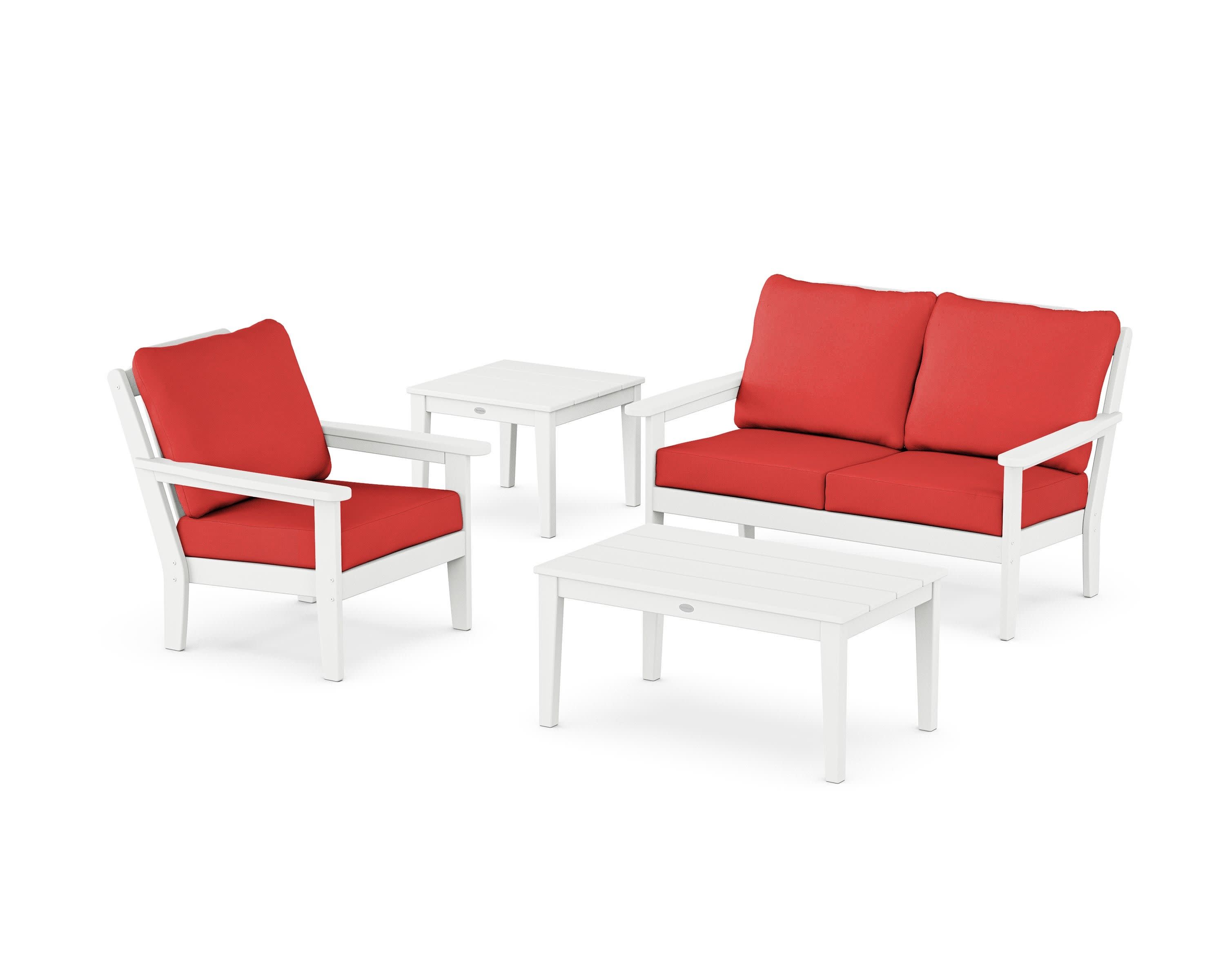 Wovendale 4-Piece Deep Seating Set in White / Crimson Linen