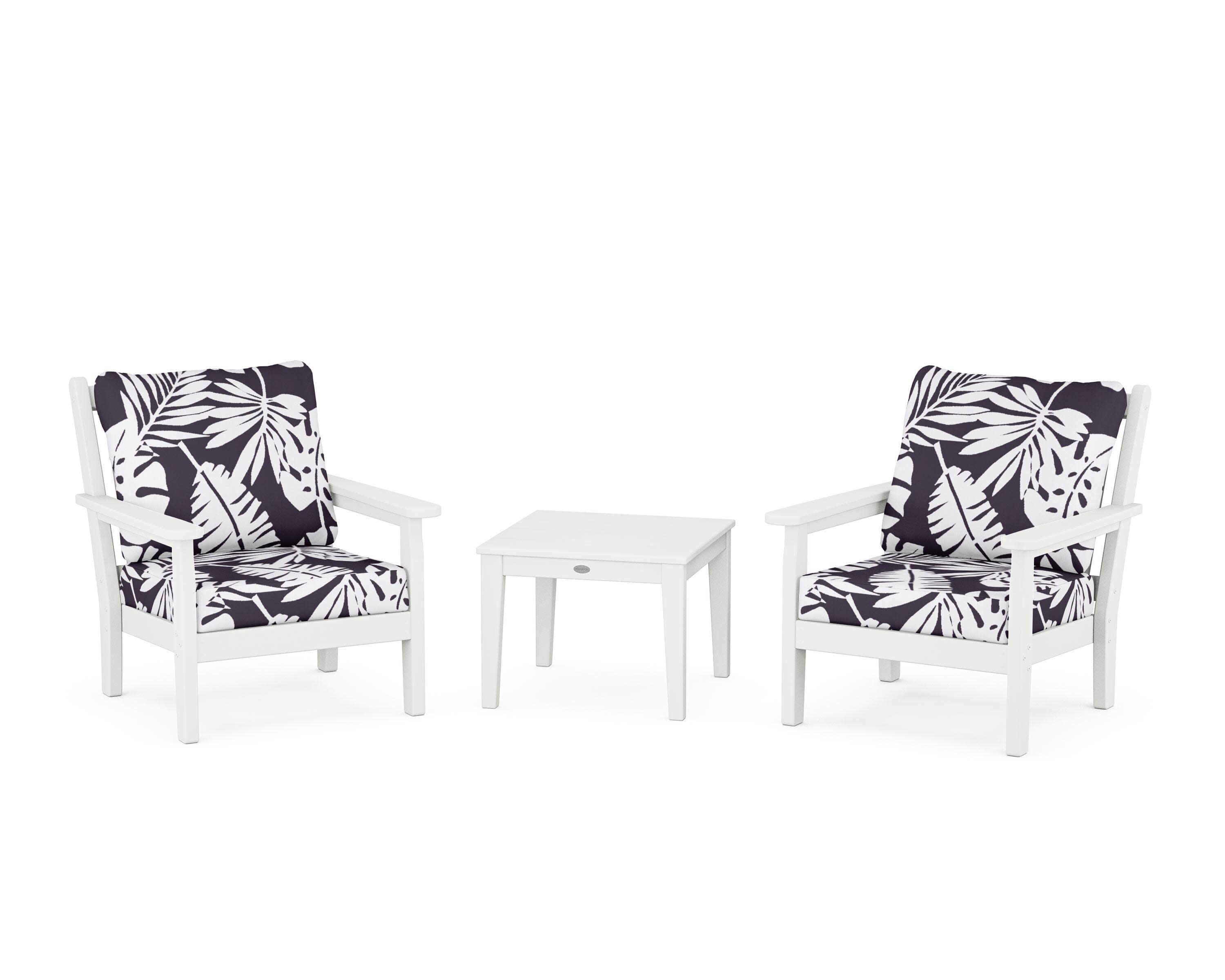 Chippendale 3-Piece Deep Seating Set in White / Leaf Navy