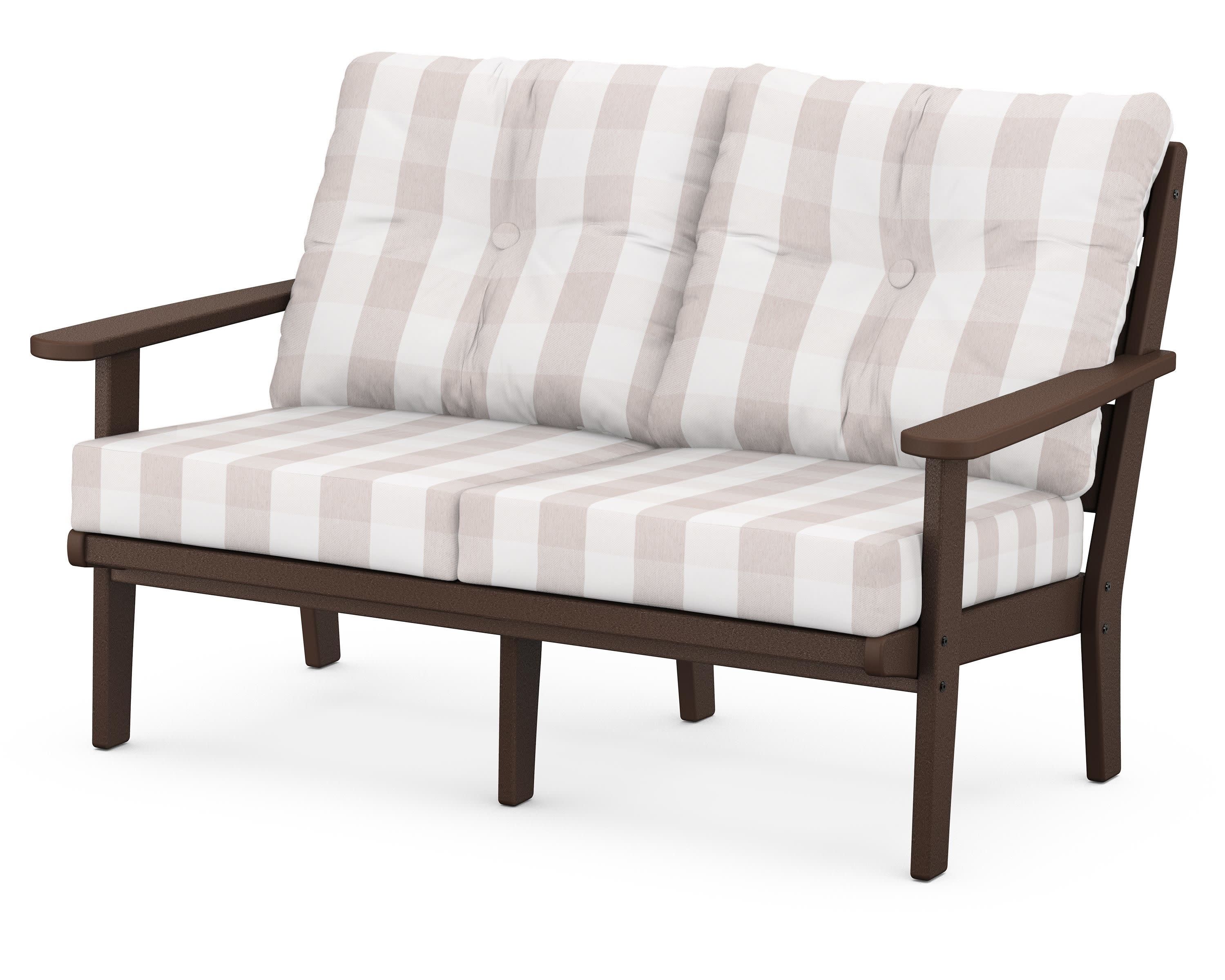 Lakeside Deep Seating Loveseat in Mahogany / Buffalo Plaid Dune Burlap