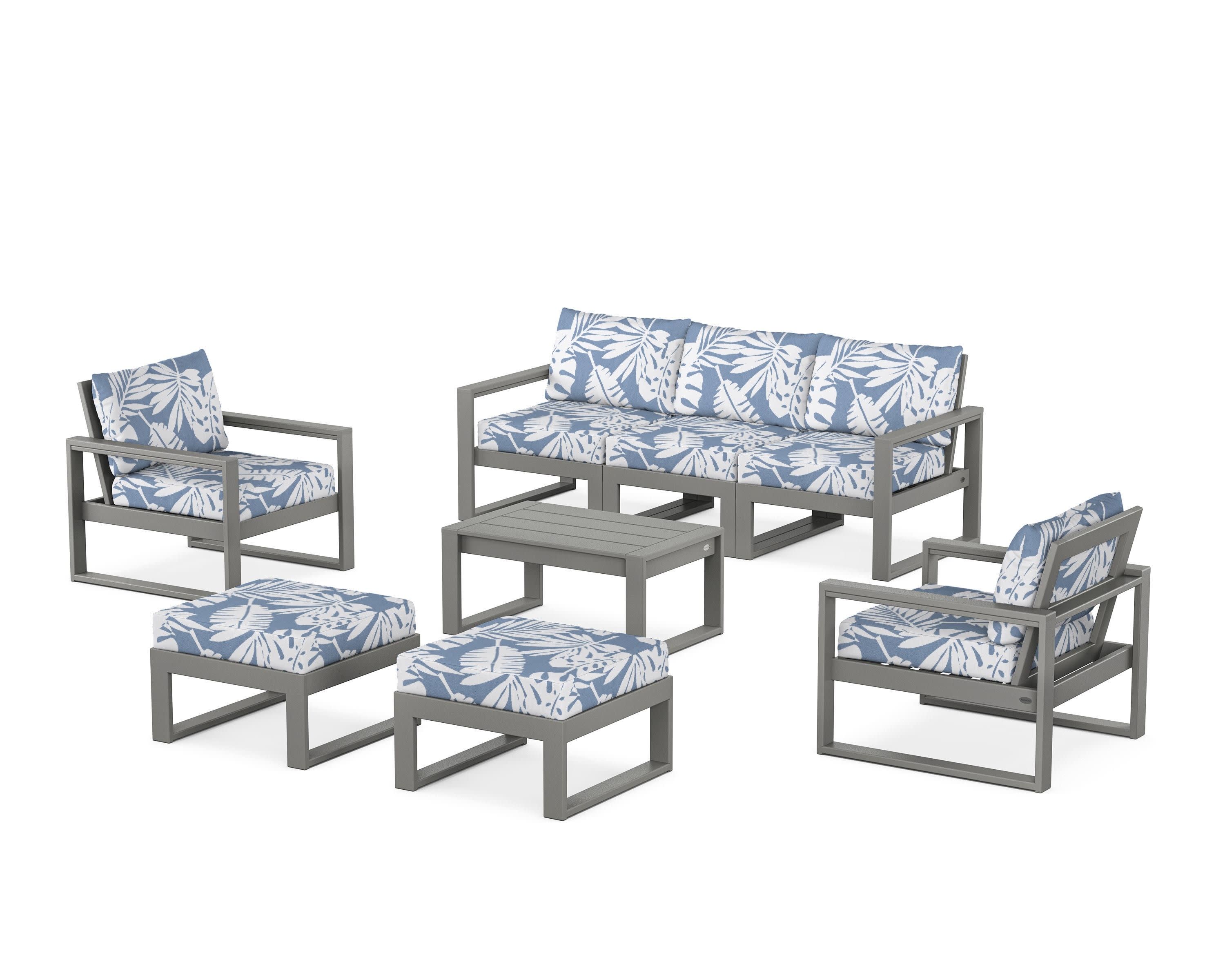 EDGE Sectional 8-Piece Lounge Sofa Set in Slate Grey / Leaf Sky Blue