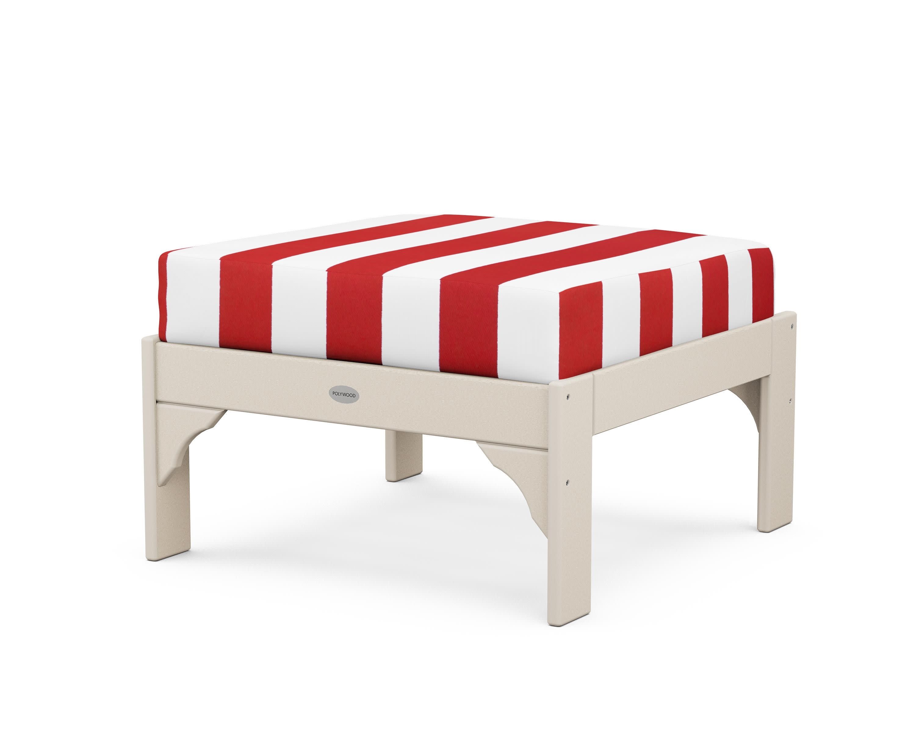 Vineyard Deep Seating Ottoman in Sand / Cabana Stripe Crimson