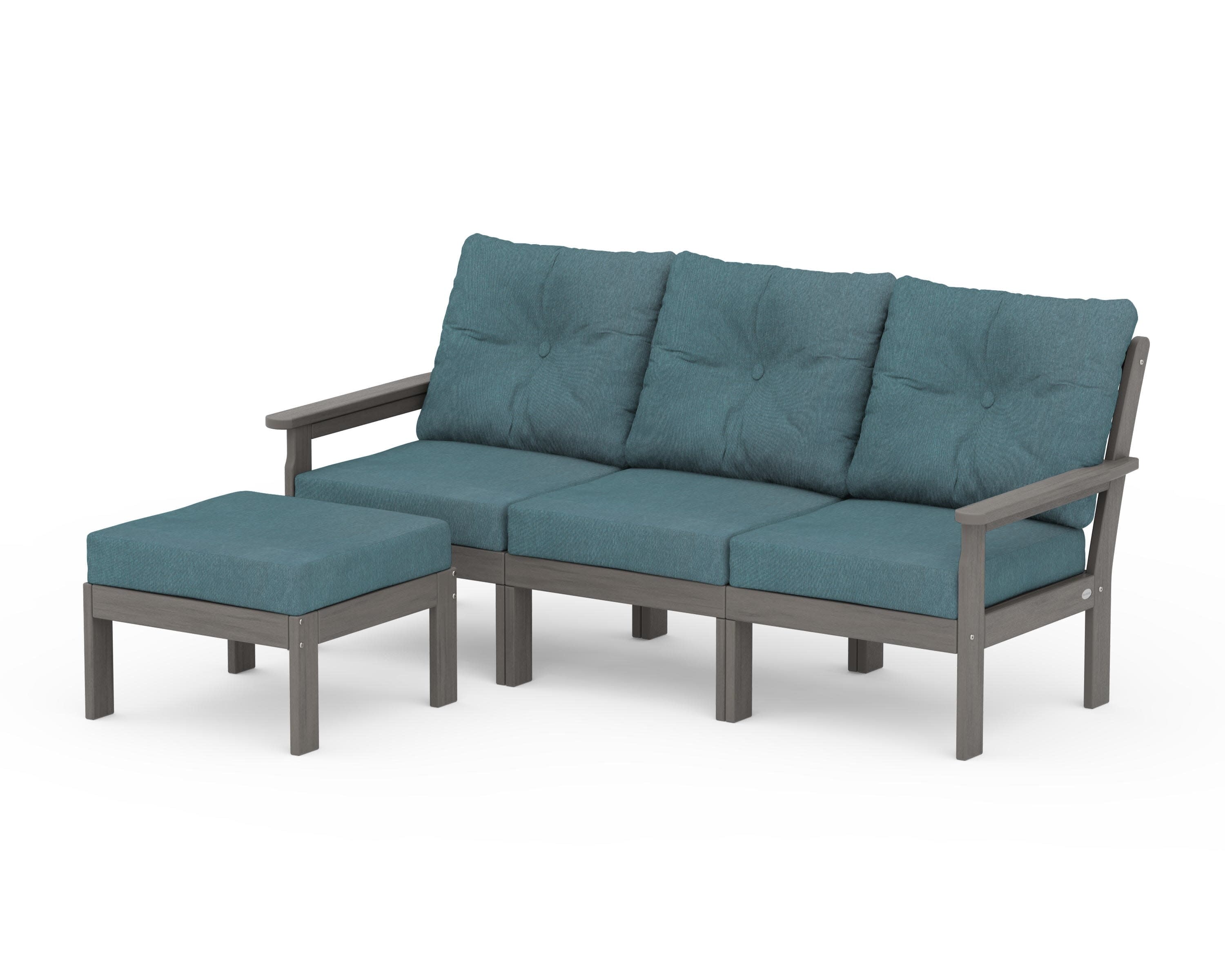 Vineyard 4-Piece Sectional with Ottoman in Driftwood / Ocean Teal