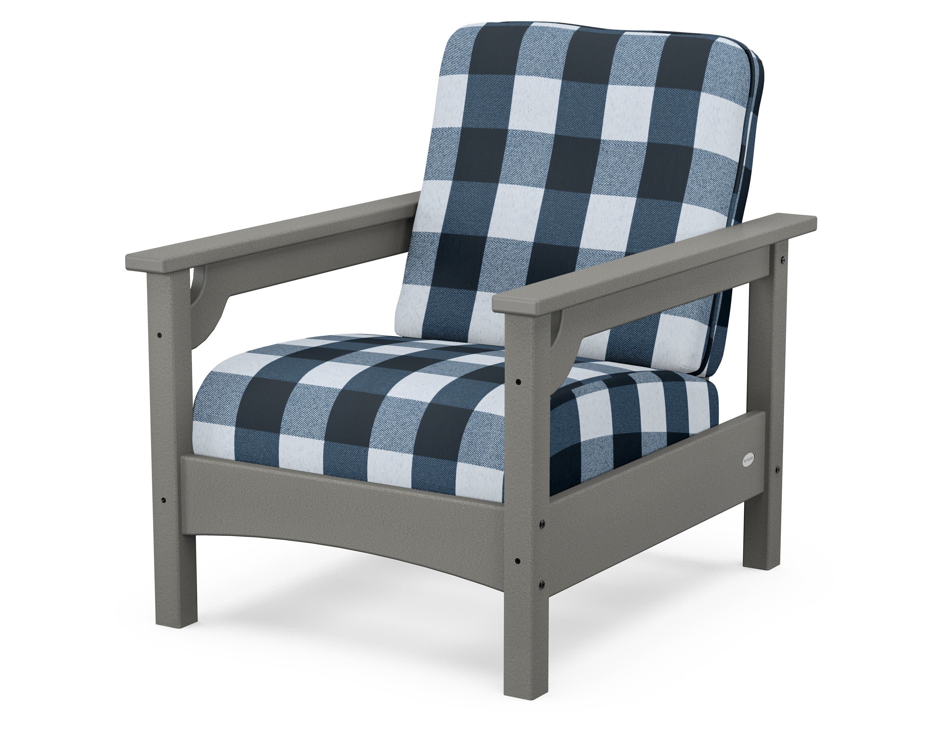 Club Chair in Slate Grey / Buffalo Plaid Marine Indigo