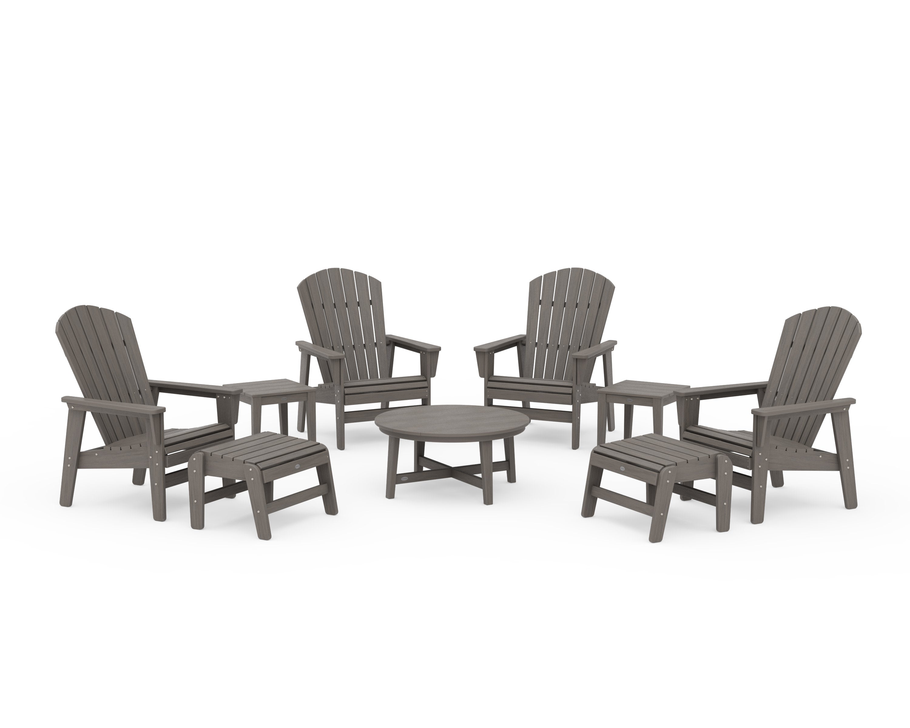 Nautical Grand Upright Adirondack 9-Piece Conversation Set in Driftwood