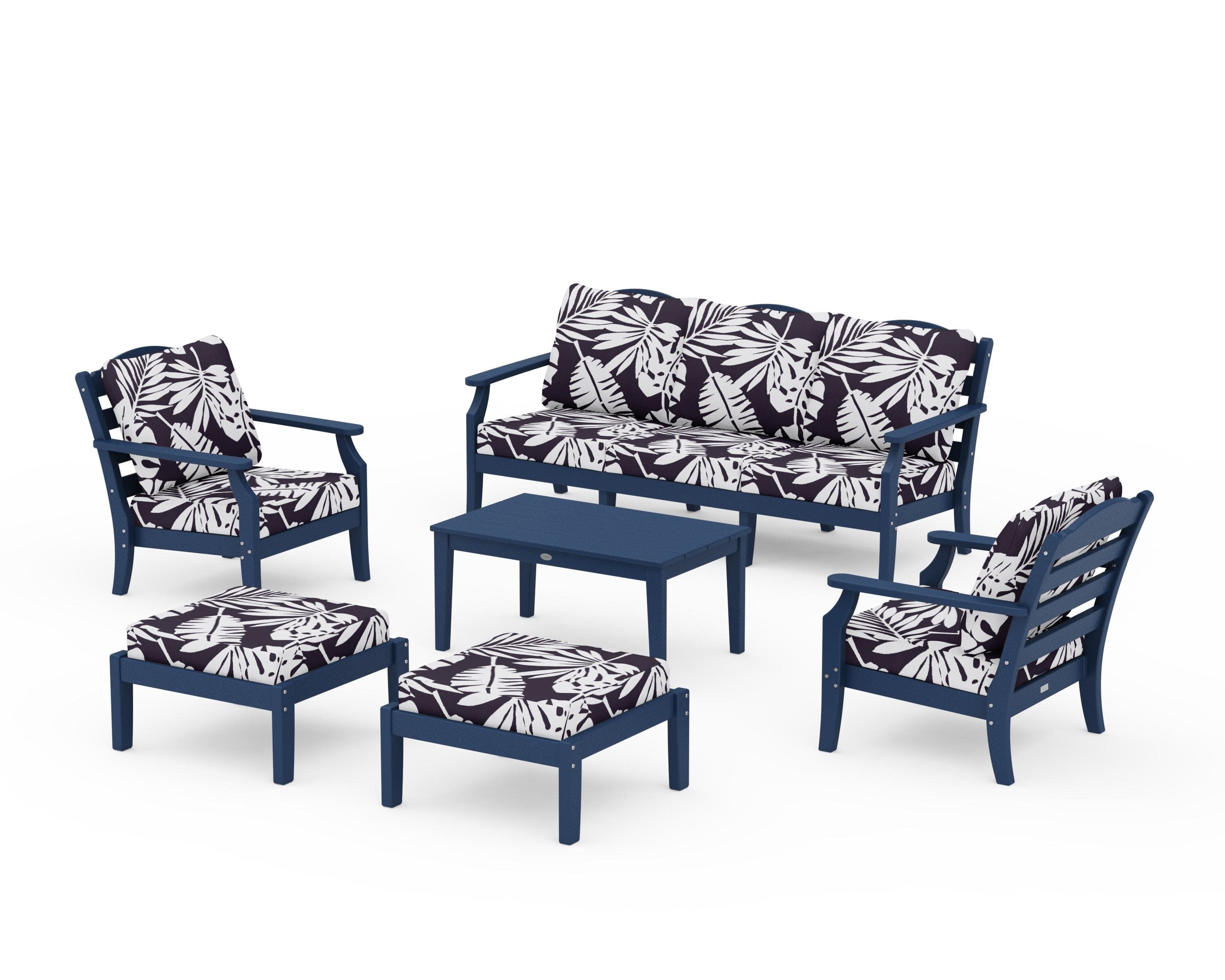 Savannah 6-Piece Lounge Sofa Set in Navy / Leaf Navy