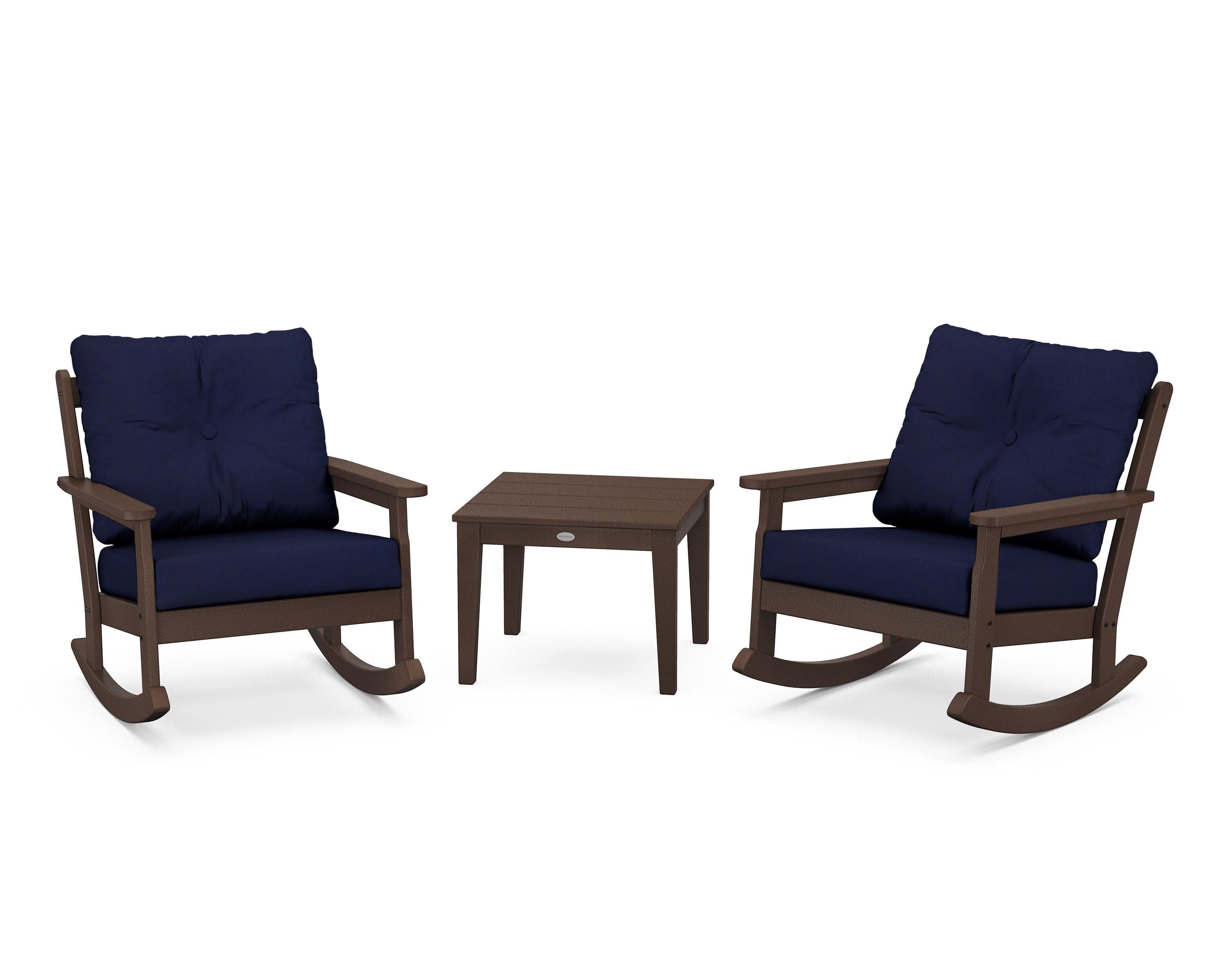 Vineyard 3-Piece Deep Seating Rocker Set in Mahogany / Navy