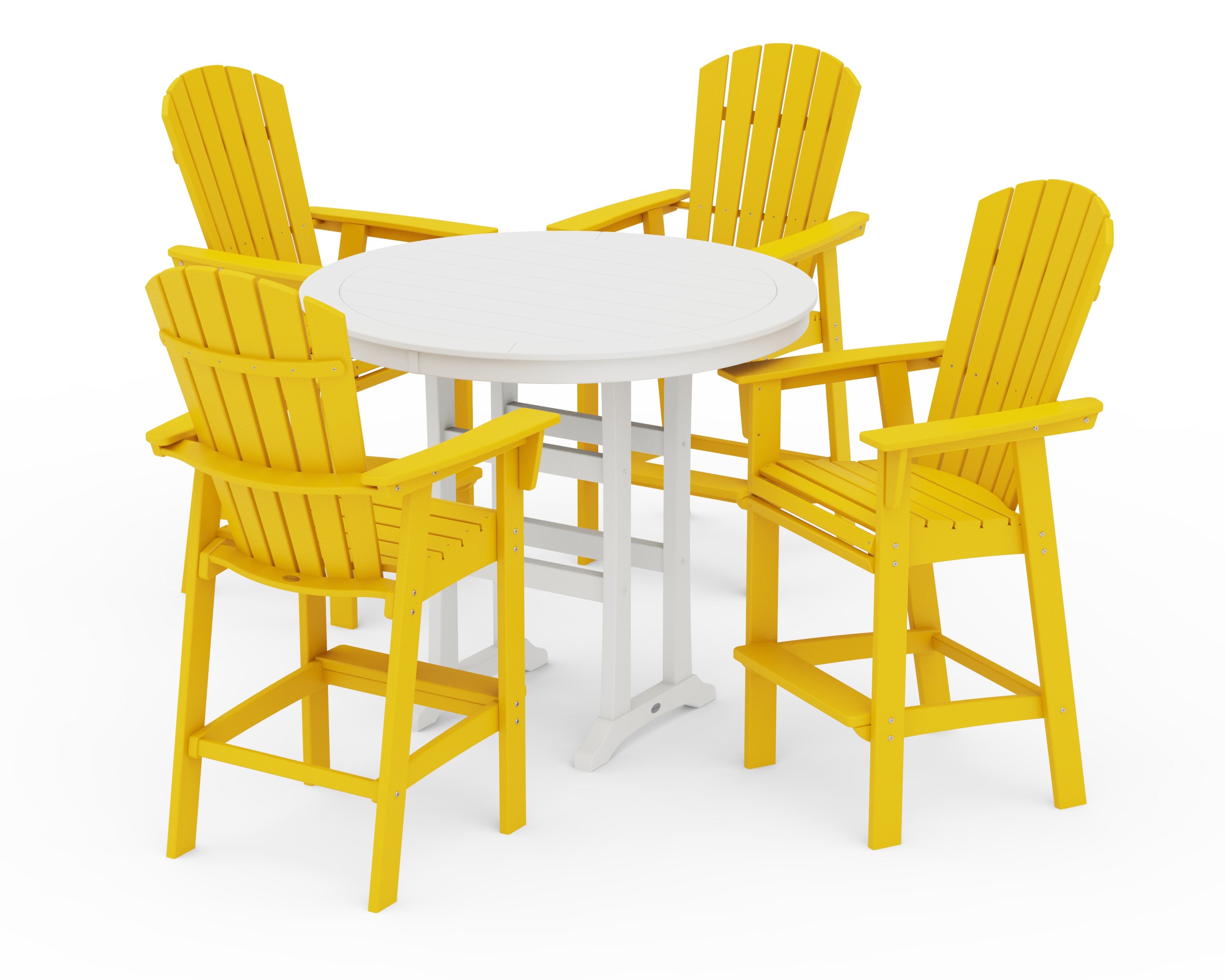Nautical Curveback Adirondack 5-Piece Round Trestle Bar Set in Lemon / White