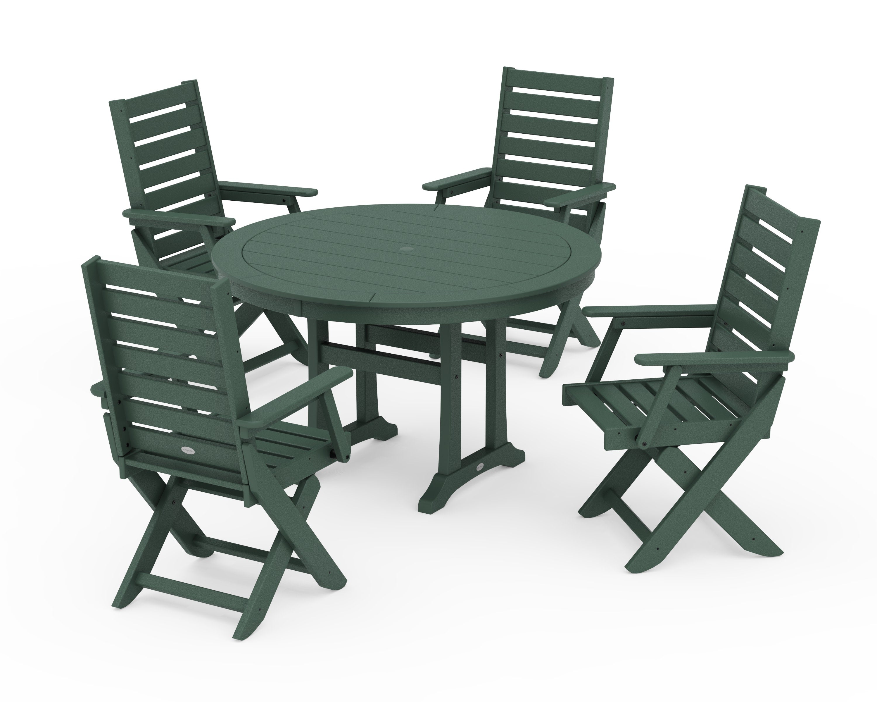 Captain Folding Chair 5-Piece Round Dining Set with Trestle Legs in Green