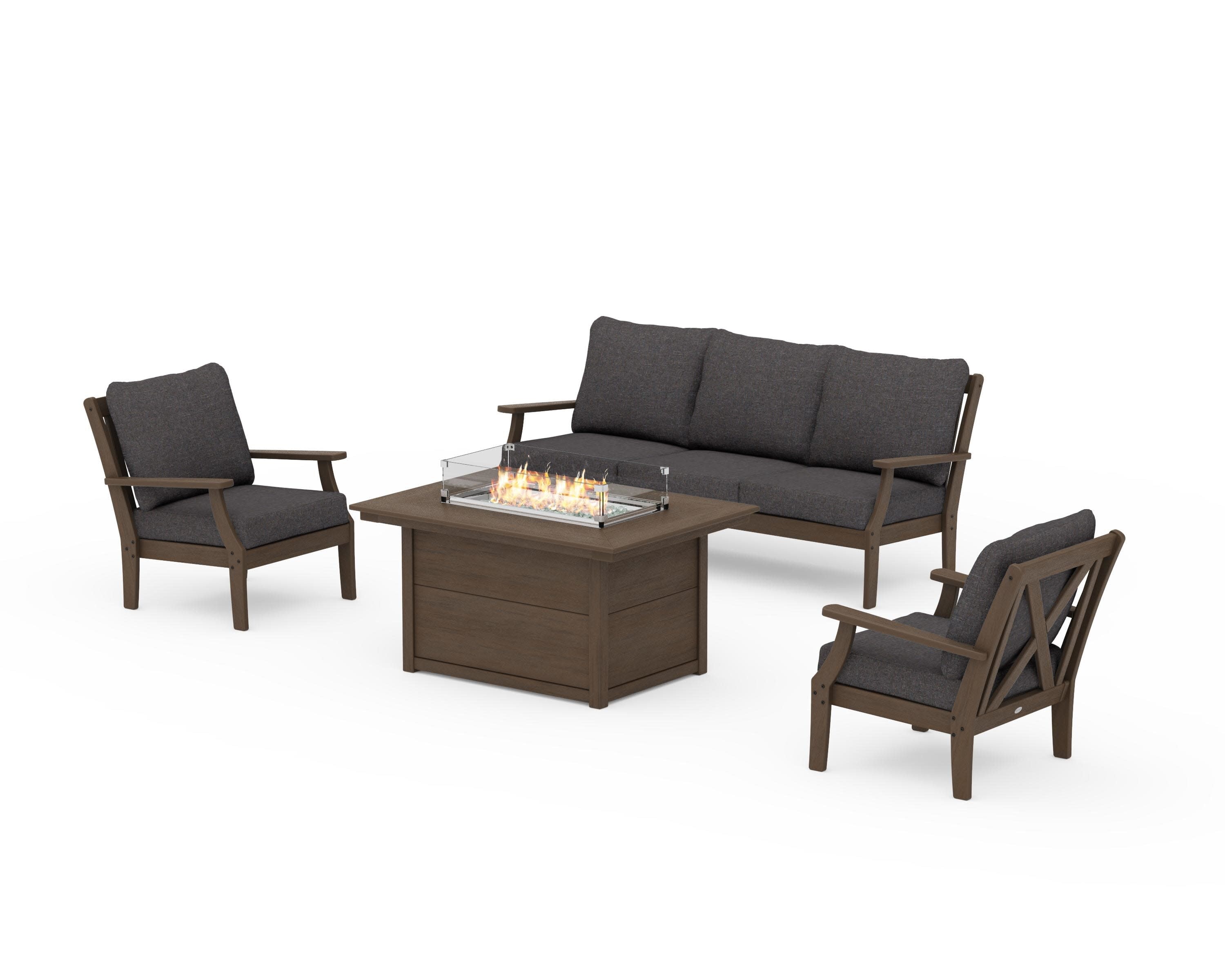 Braxton Deep Seating Fire Pit Table Set in Kona / Ash Charcoal