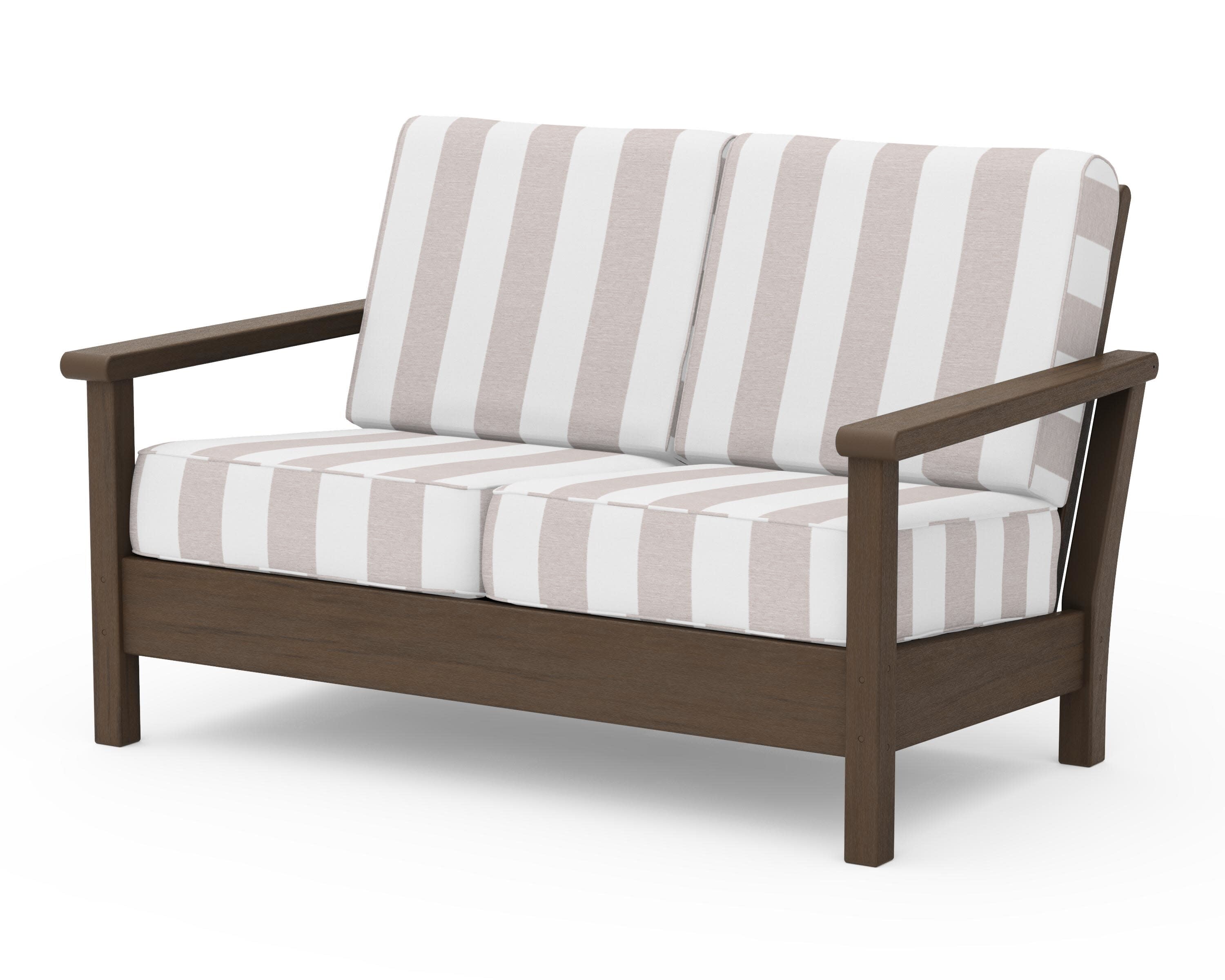 Harbour Deep Seating Loveseat in Kona / Cabana Stripe Dune Burlap