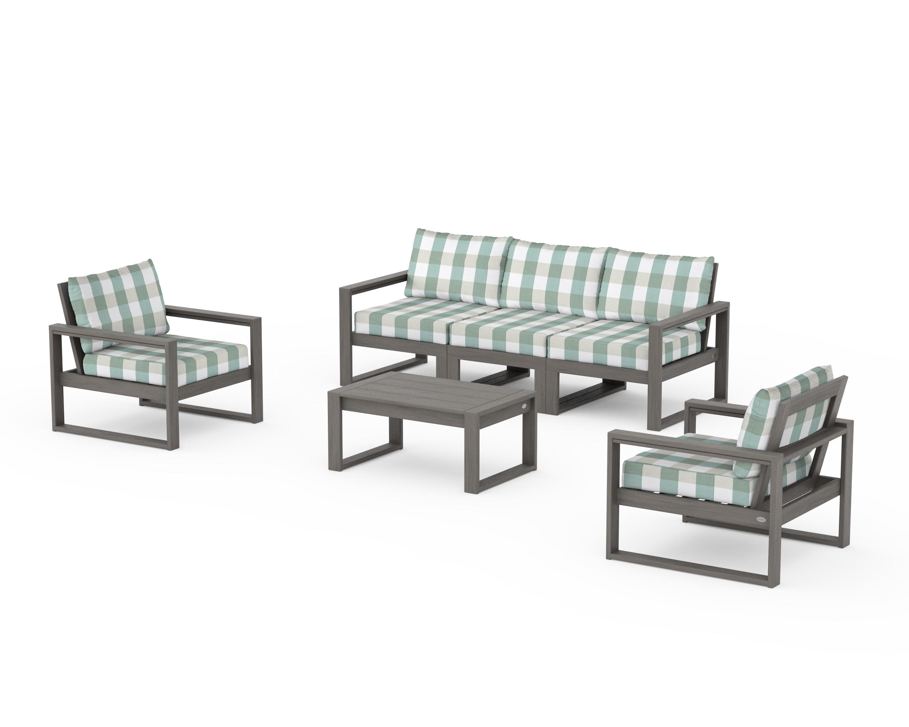 EDGE Sectional 4-Piece Deep Seating Set with Sofa in Driftwood / Buffalo Plaid Glacier Spa