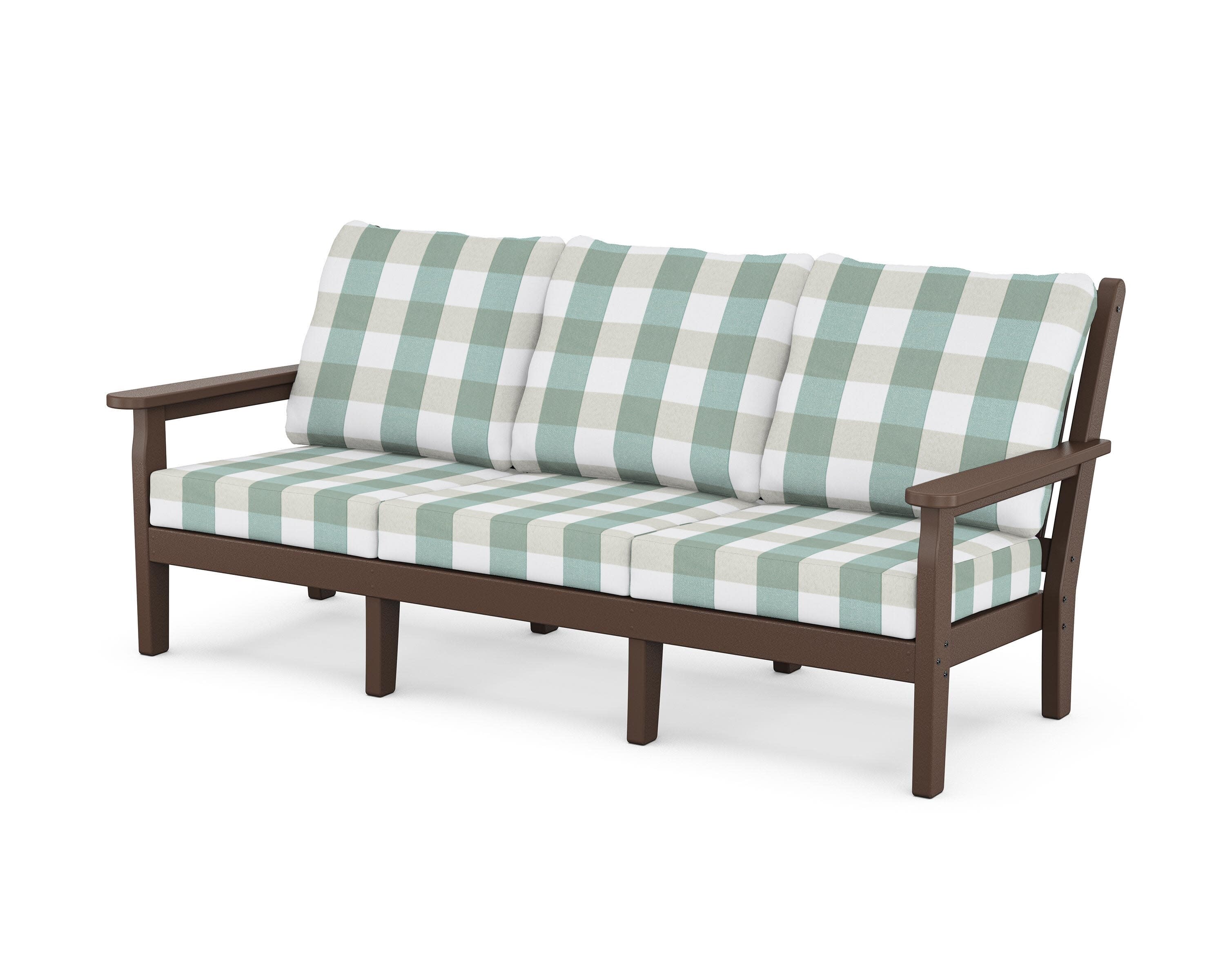 Chippendale Deep Seating Sofa in Mahogany / Buffalo Plaid Glacier Spa