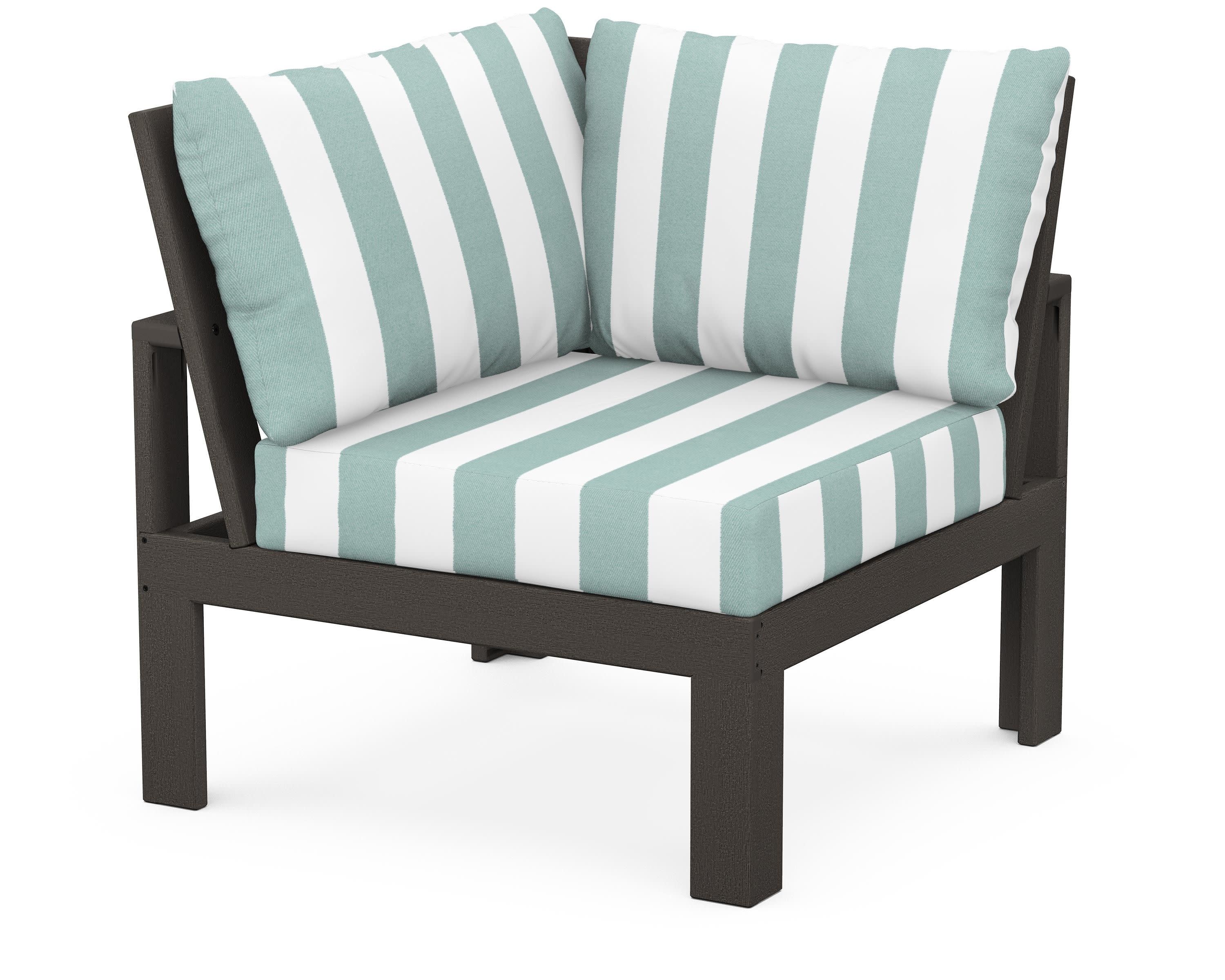 Modular Corner Chair in Vintage Coffee / Cabana Stripe Glacier Spa