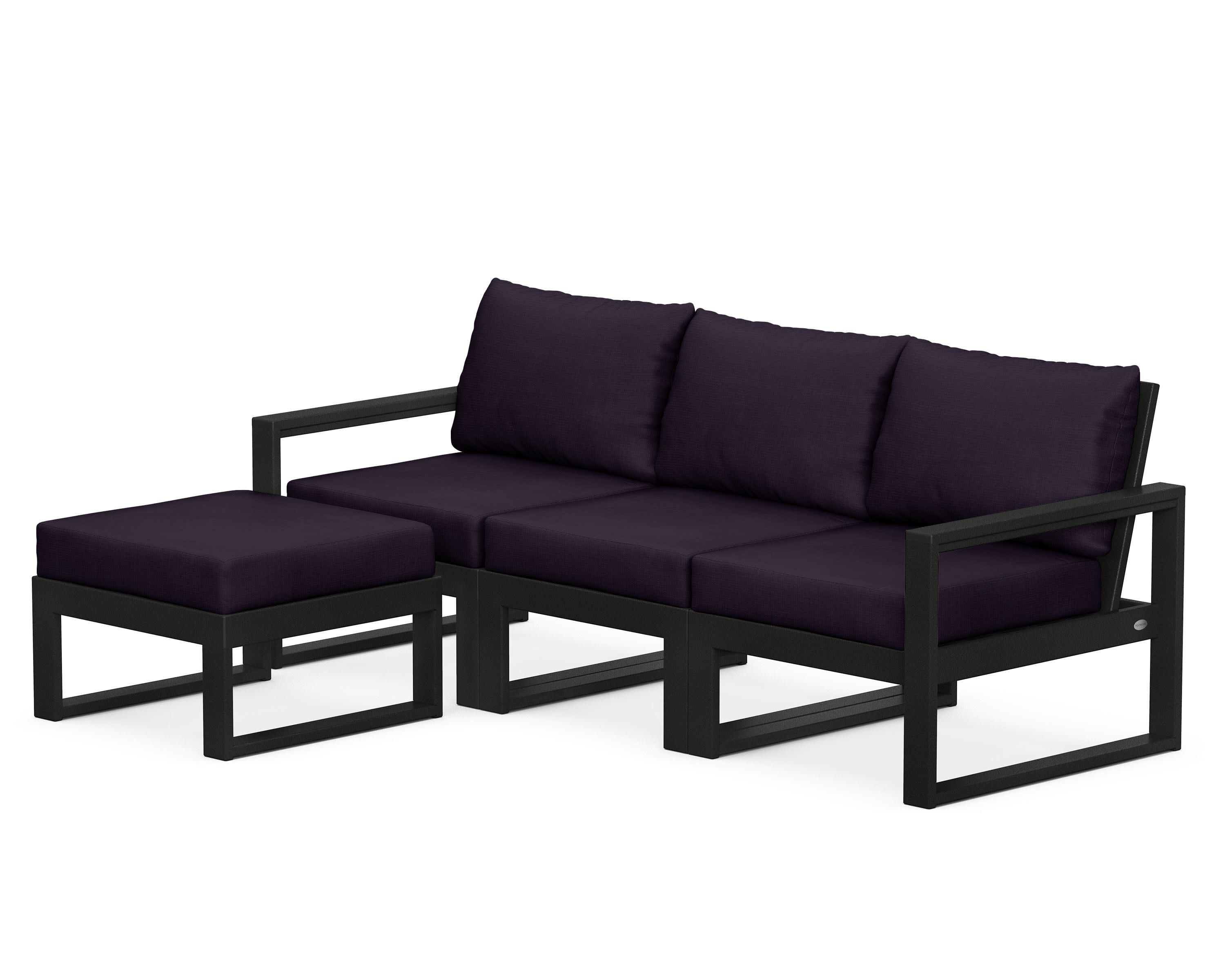 EDGE 4-Piece Modular Deep Seating Set with Ottoman in Black / Navy Linen