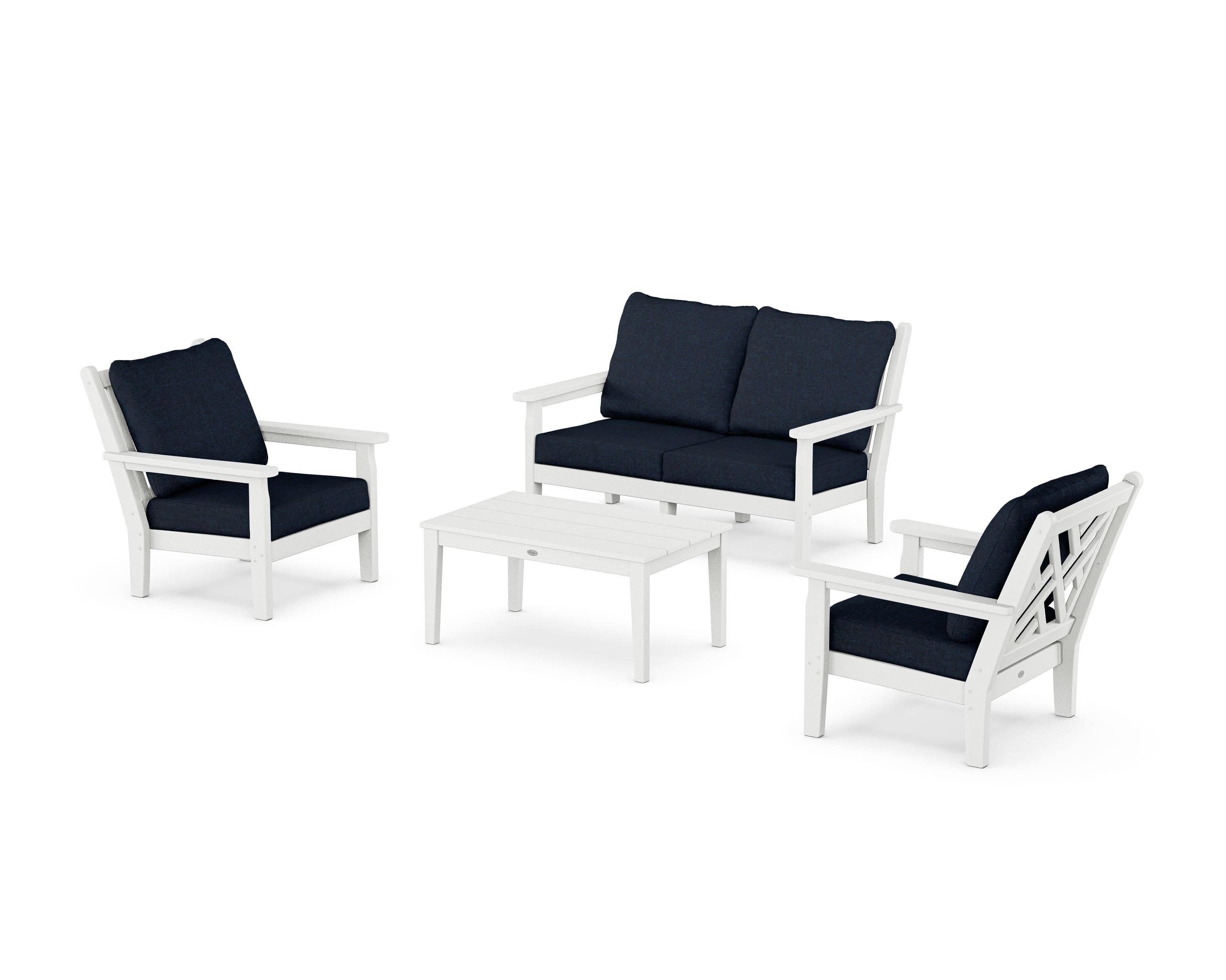 Chippendale 4-Piece Deep Seating Set with Loveseat in White / Marine Indigo