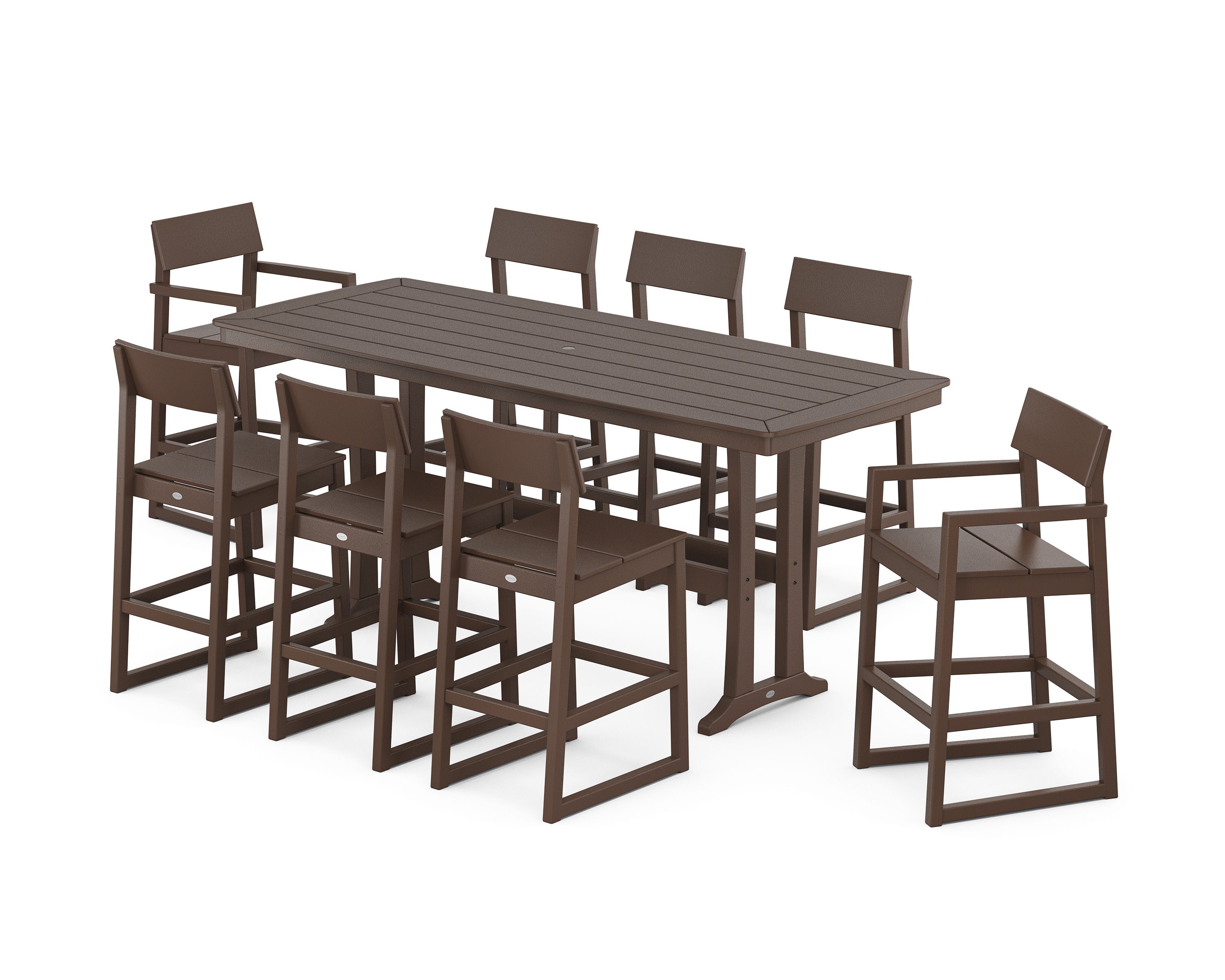 EDGE 9-Piece Bar Set with Trestle Legs in Mahogany