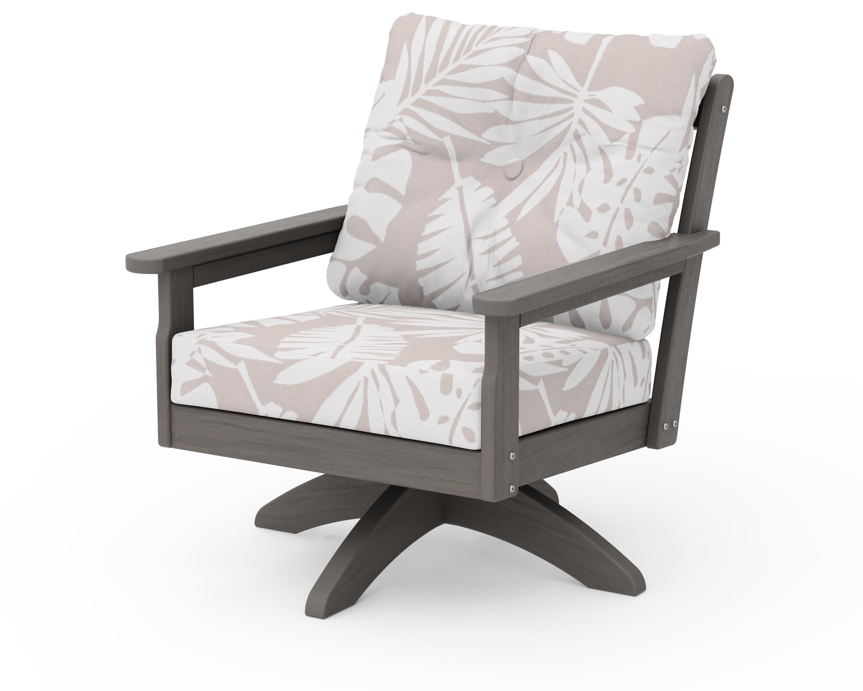 Vineyard Deep Seating Swivel Chair in Driftwood / Leaf Dune Burlap