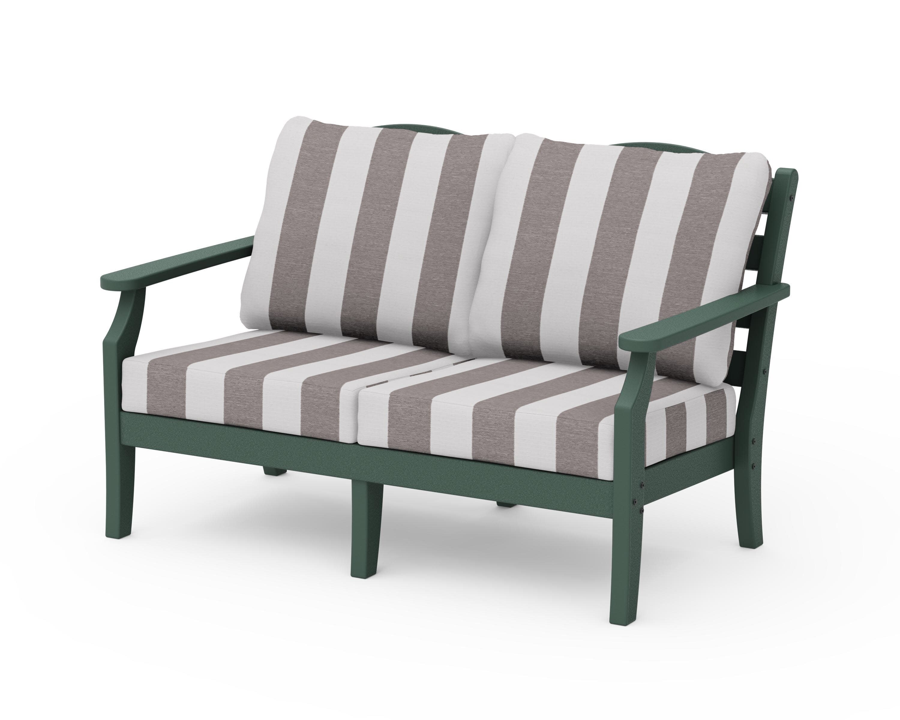 Savannah Deep Seating Loveseat in Green / Cabana Stripe Grey Mist