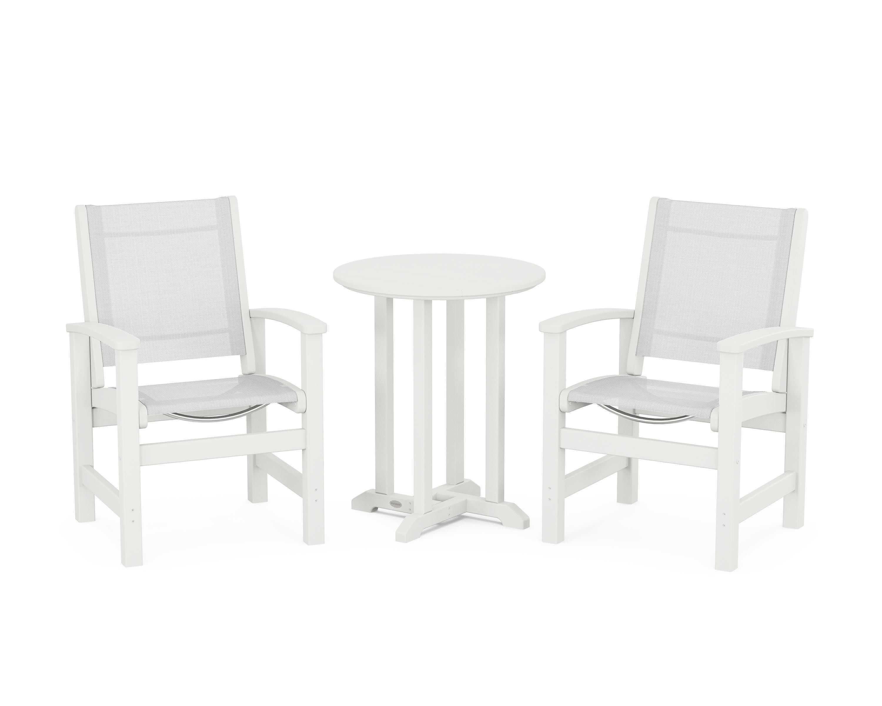 Coastal 3-Piece Round Bistro Dining Set in White / White Sling