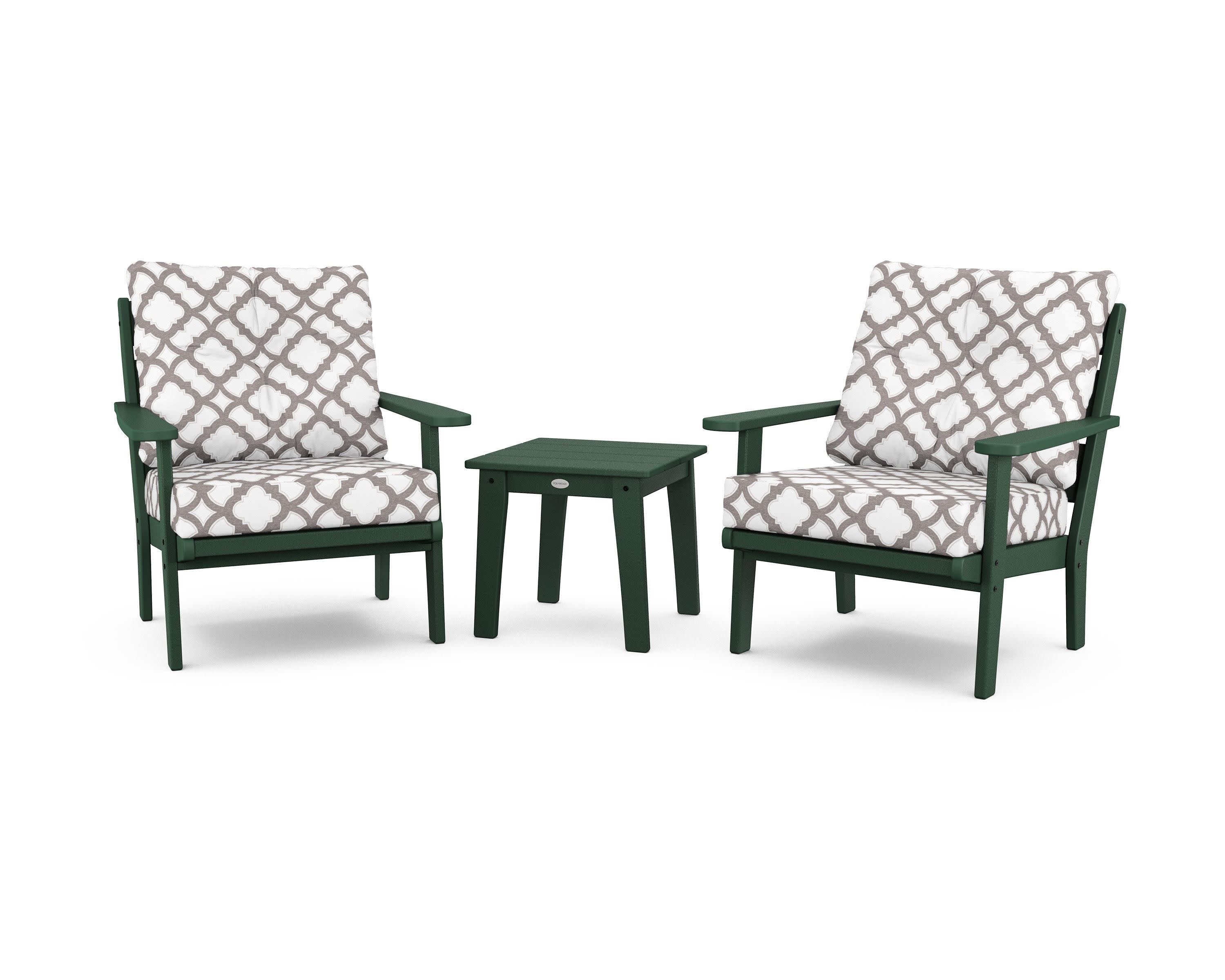 Lakeside 3-Piece Deep Seating Chair Set in Green / Trellis Grey Mist