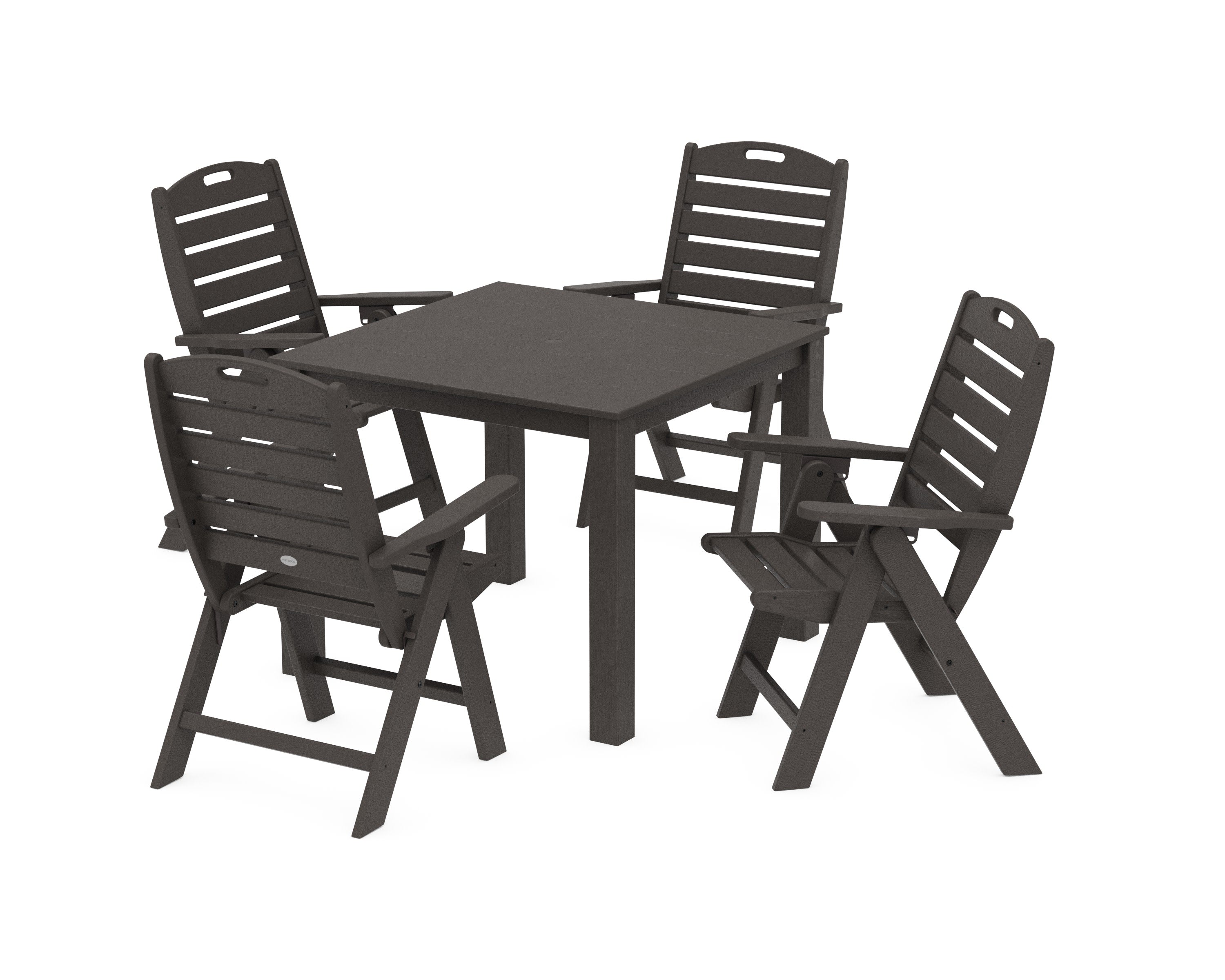 Nautical Folding Highback Chair 5-Piece Parsons Dining Set in Vintage Coffee