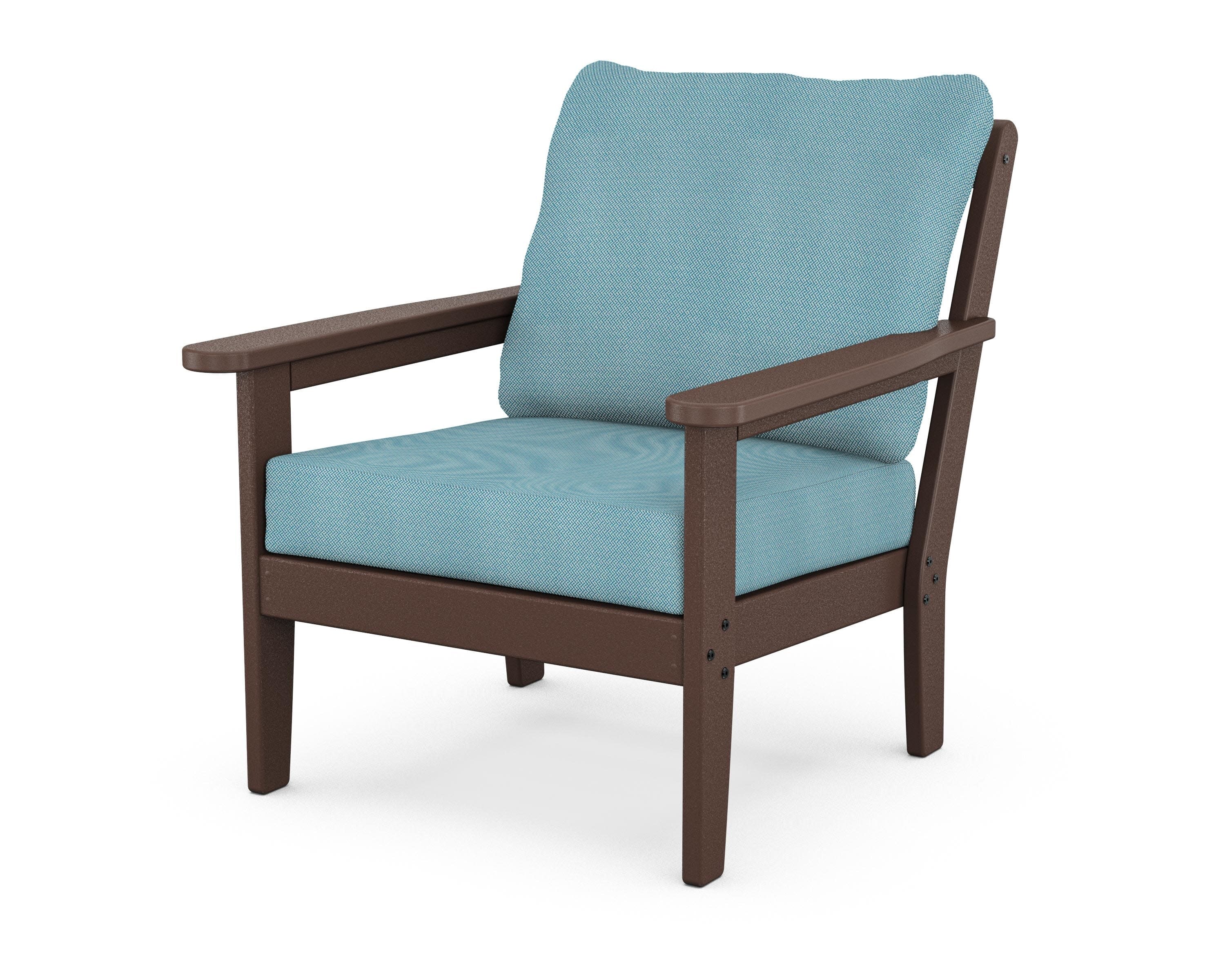 Cottage Deep Seating Chair in Mahogany / Lattice Sky Blue
