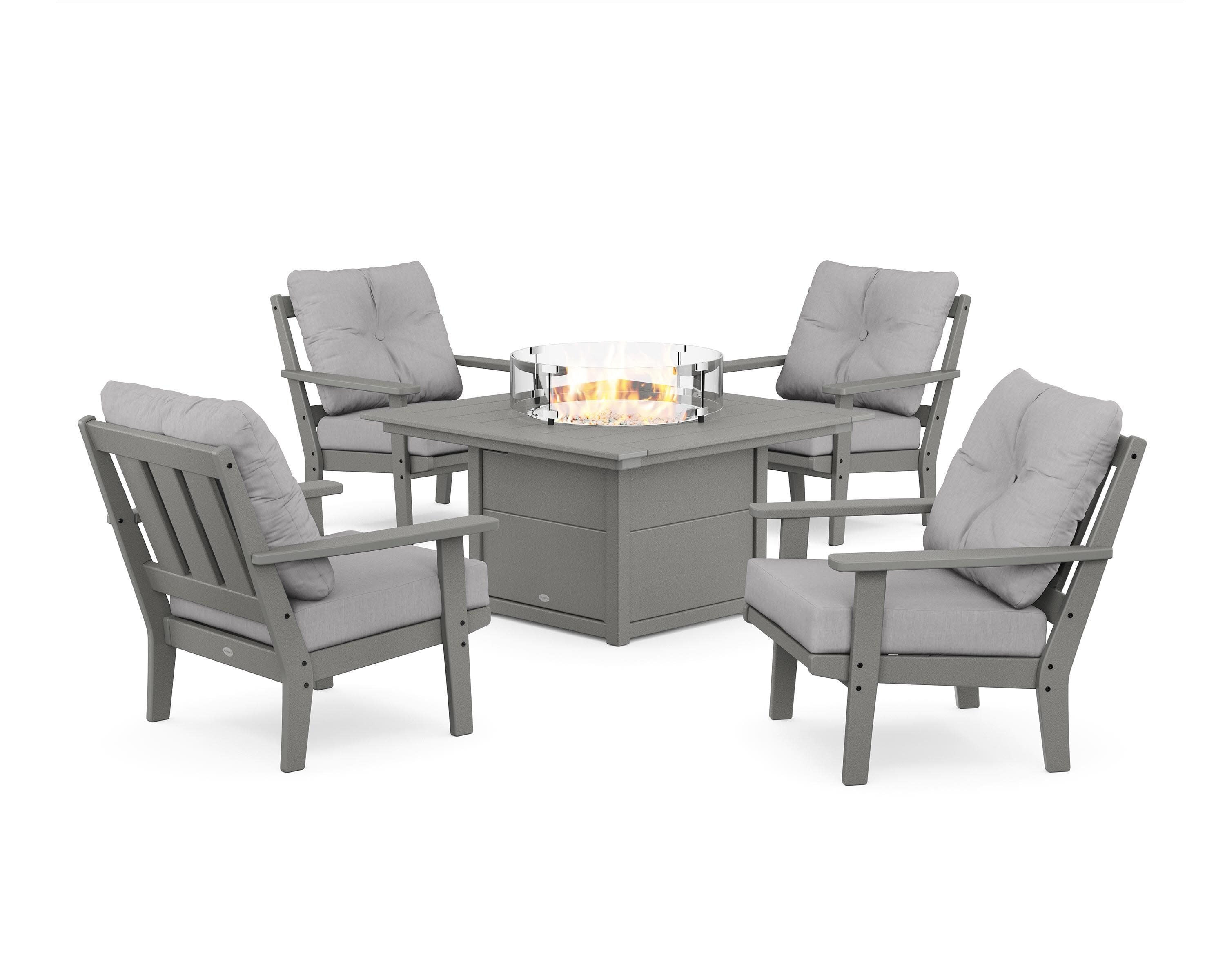Oxford 5-Piece Deep Seating Set with Fire Pit Table in Slate Grey / Granite