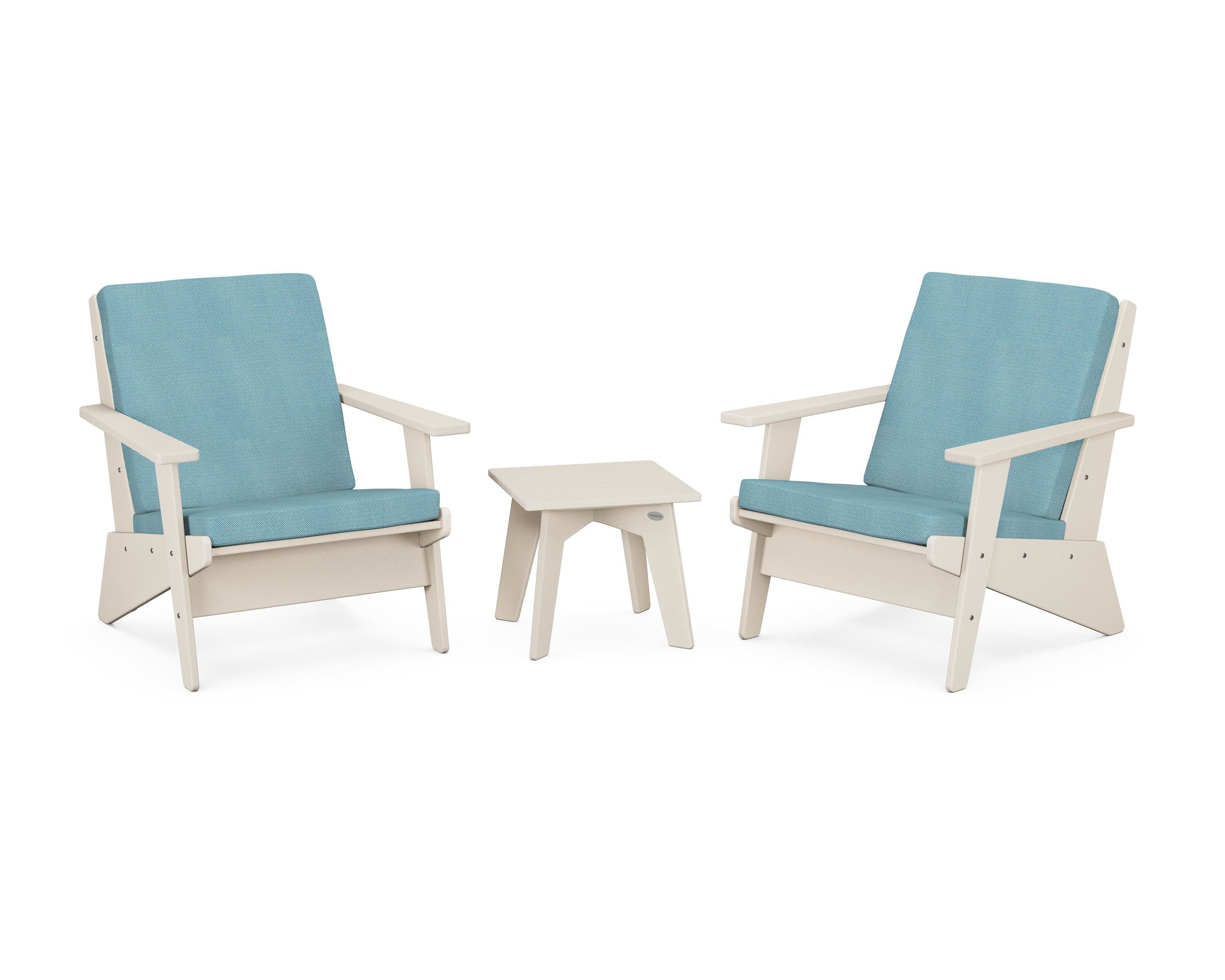 Riviera Modern Lounge 3-Piece Set in Sand / Lattice Sky Blue