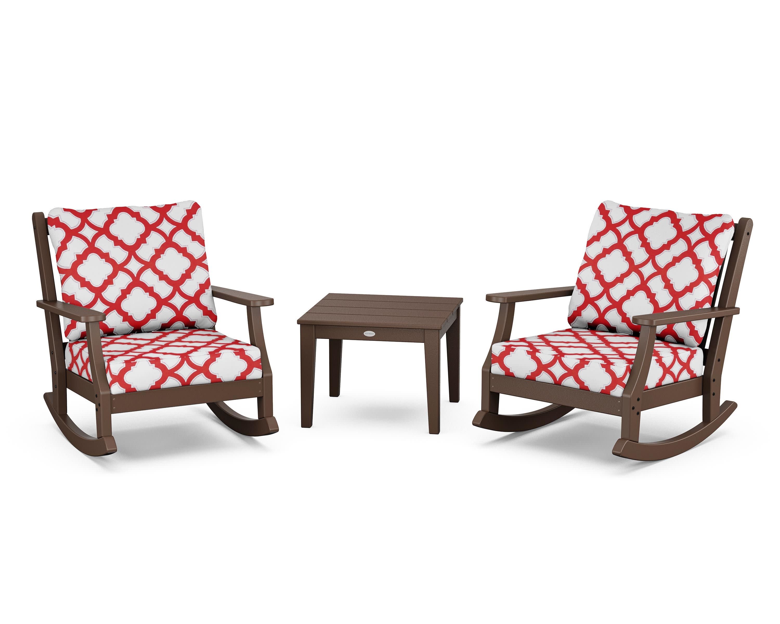 Wovendale 3-Piece Deep Seating Rocker Set in Mahogany / Trellis Crimson