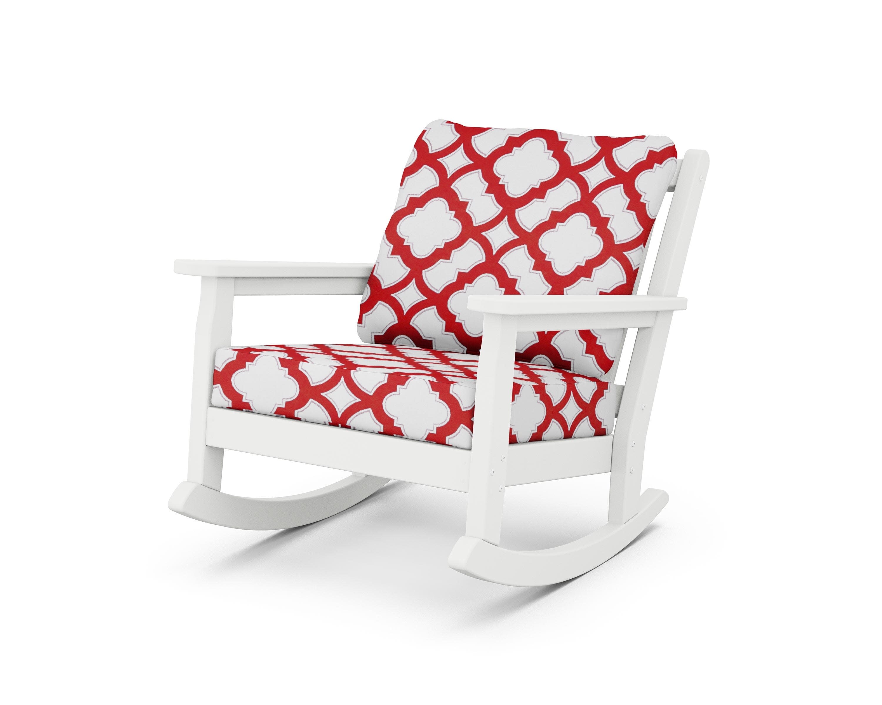 Chippendale Deep Seating Rocking Chair in White / Trellis Crimson