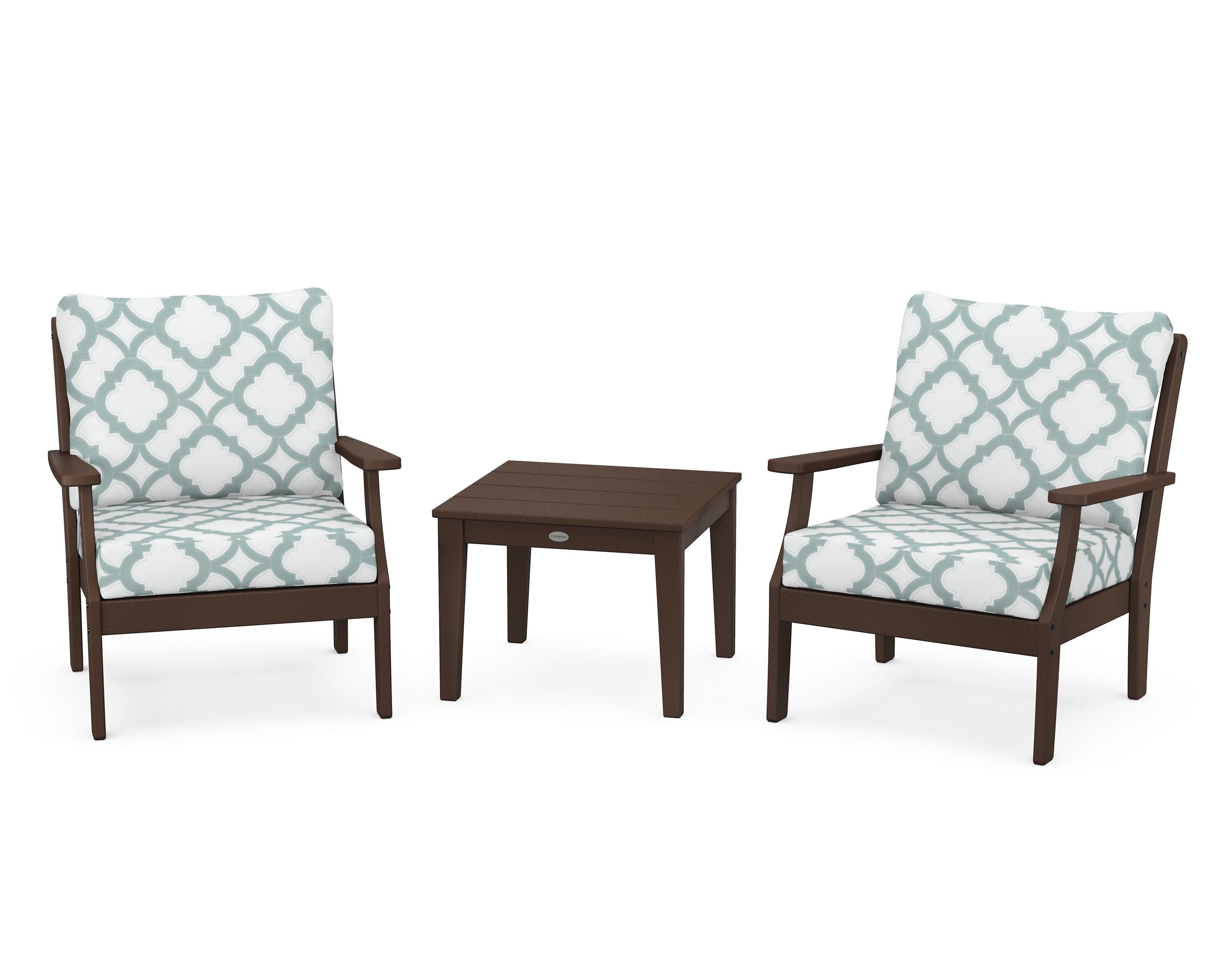 Braxton 3-Piece Deep Seating Set in Mahogany / Trellis Glacier Spa
