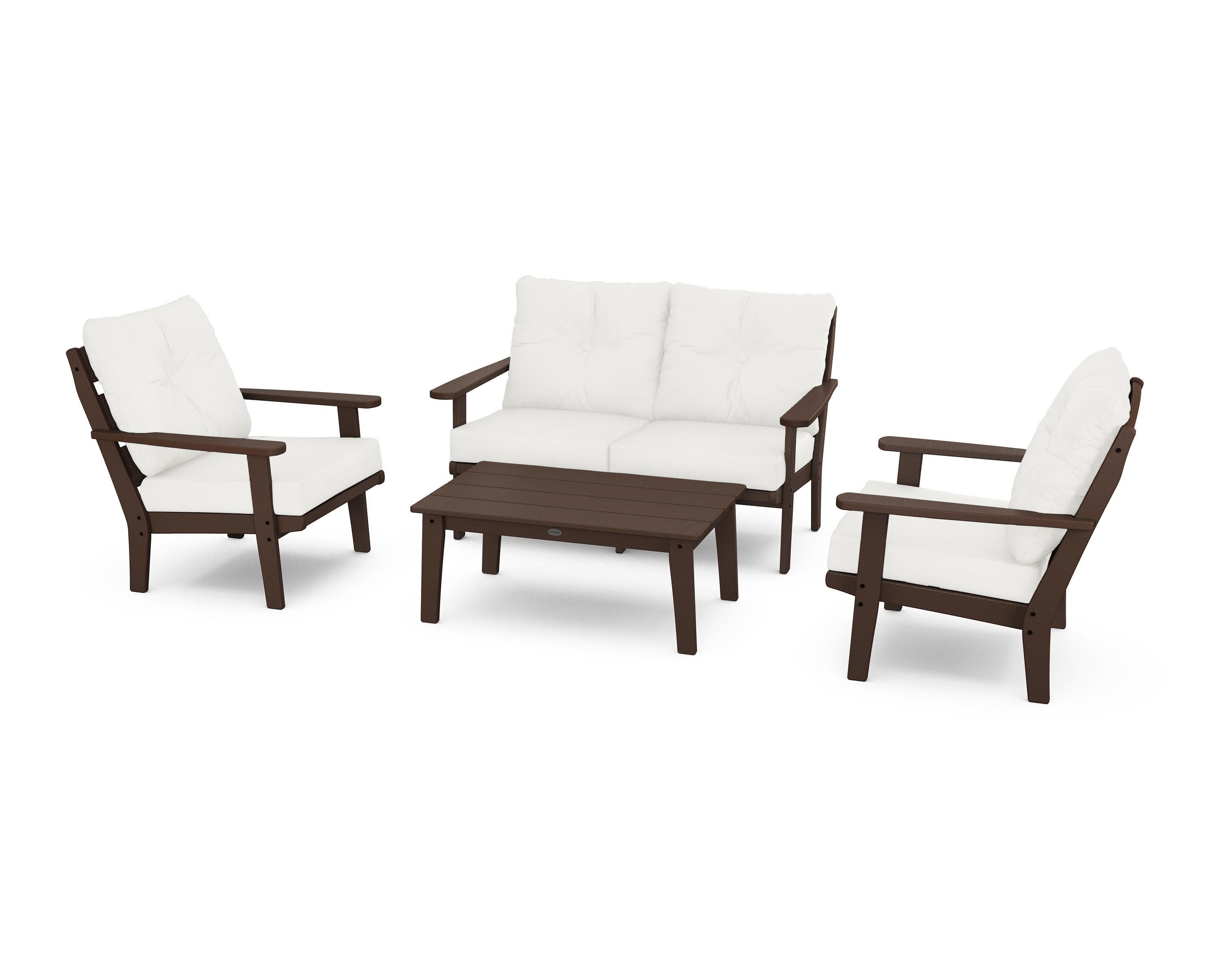 Lakeside 4-Piece Deep Seating Set in Mahogany / Natural Linen