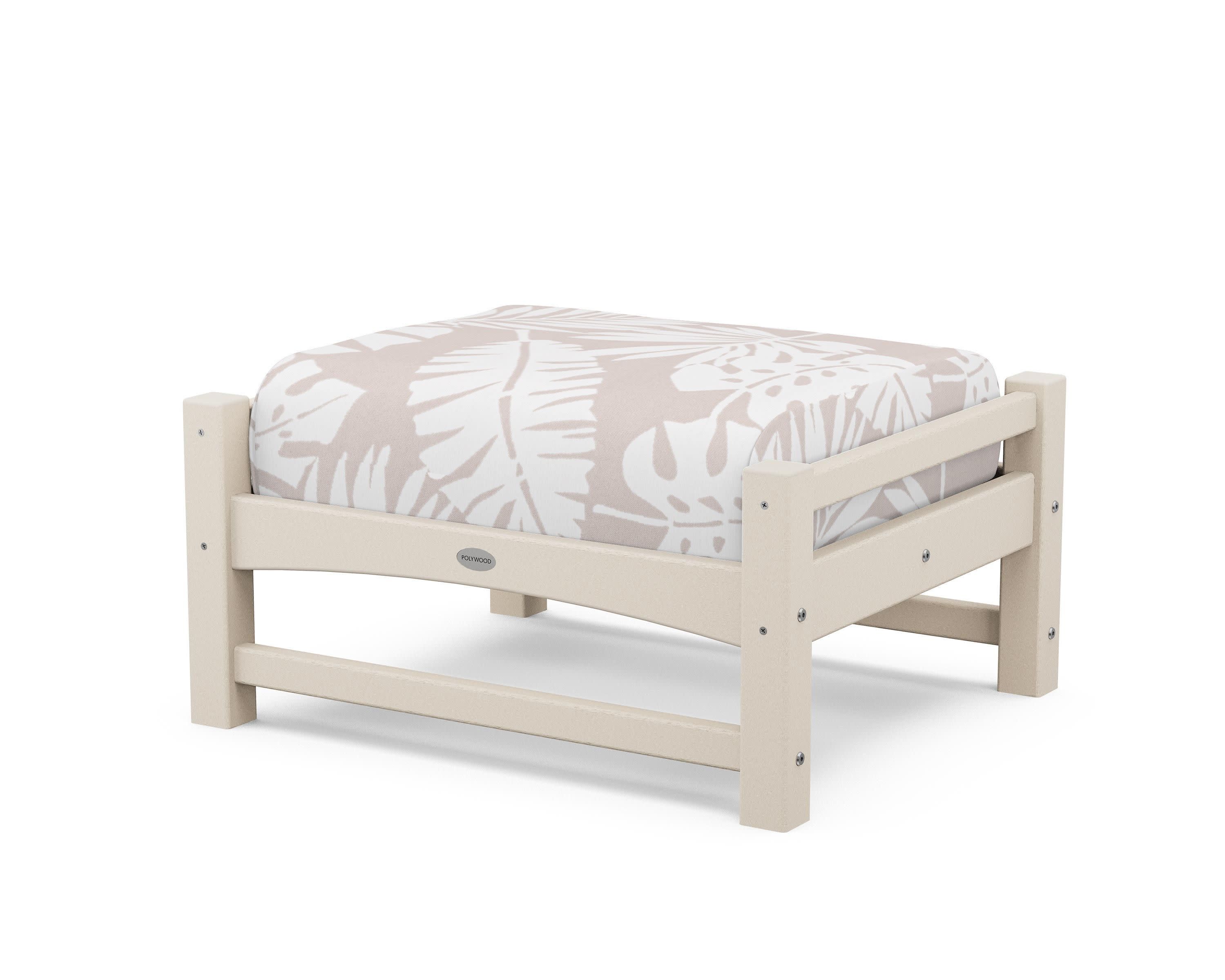 Club Ottoman in Sand / Leaf Dune Burlap