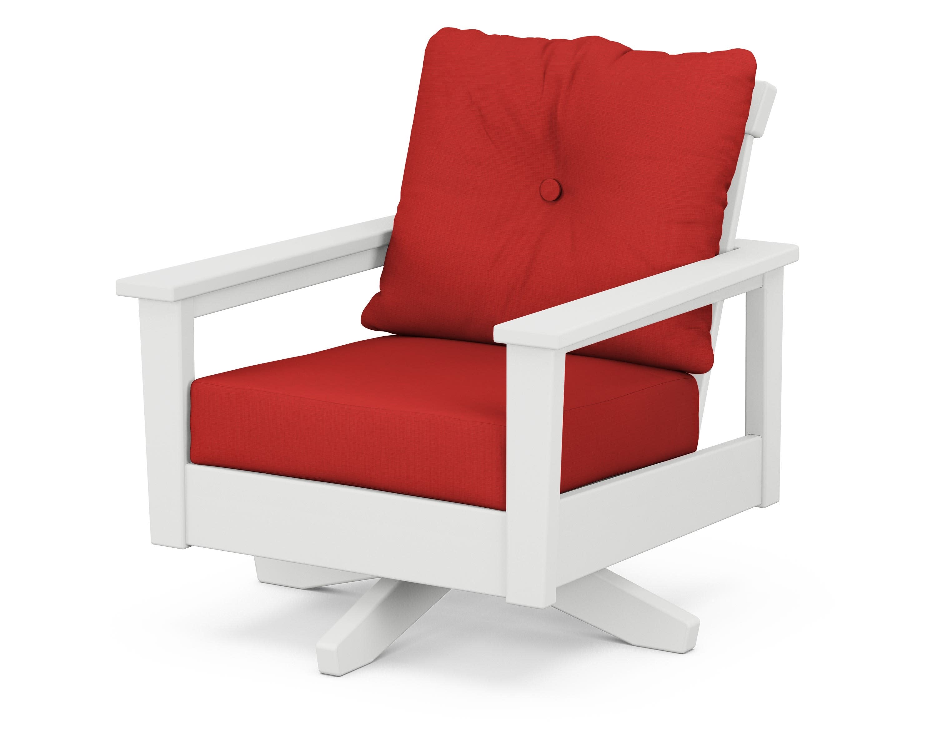 Prescott Deep Seating Swivel Chair in White / Crimson Linen