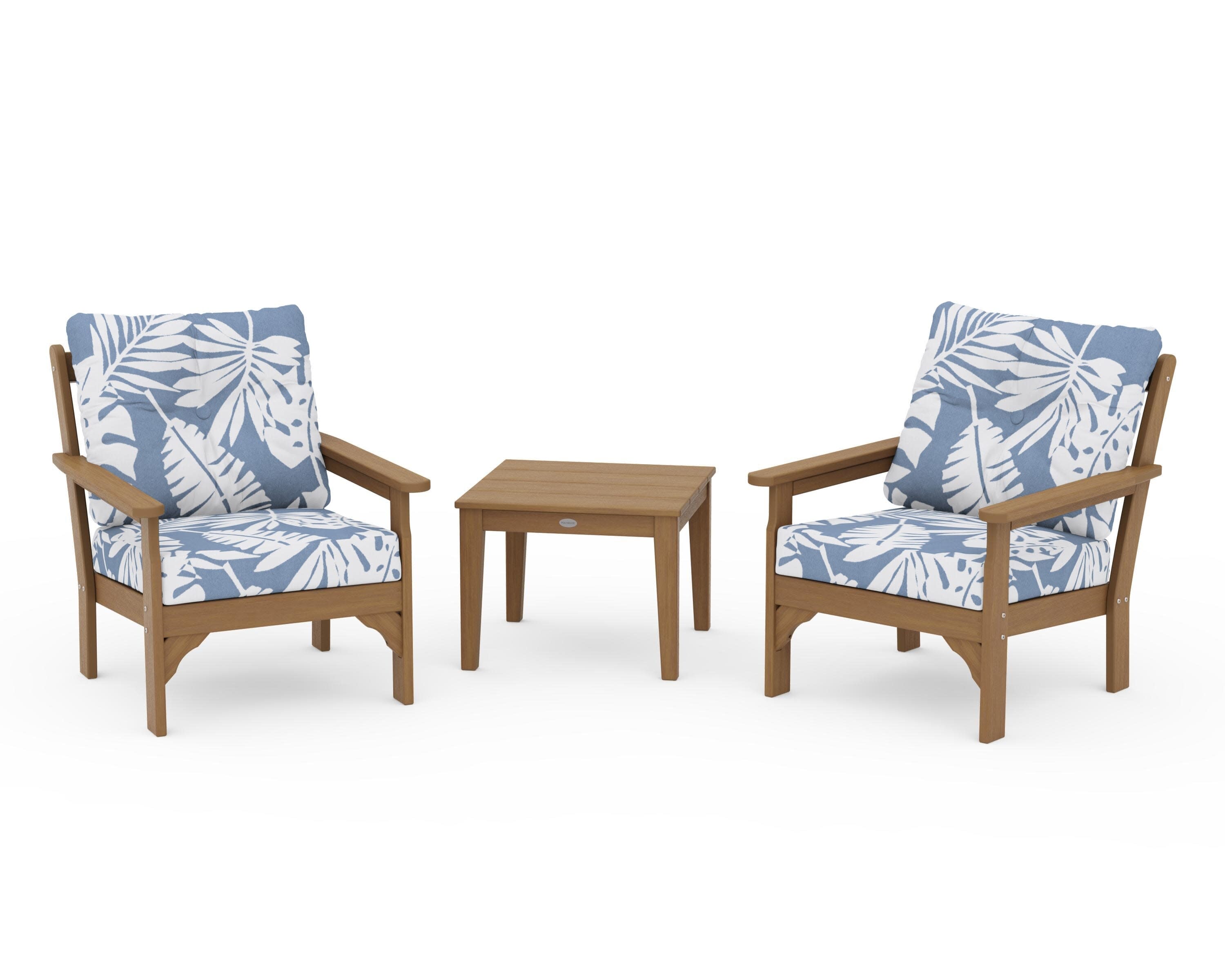 Vineyard 3-Piece Deep Seating Set in Natural / Leaf Sky Blue