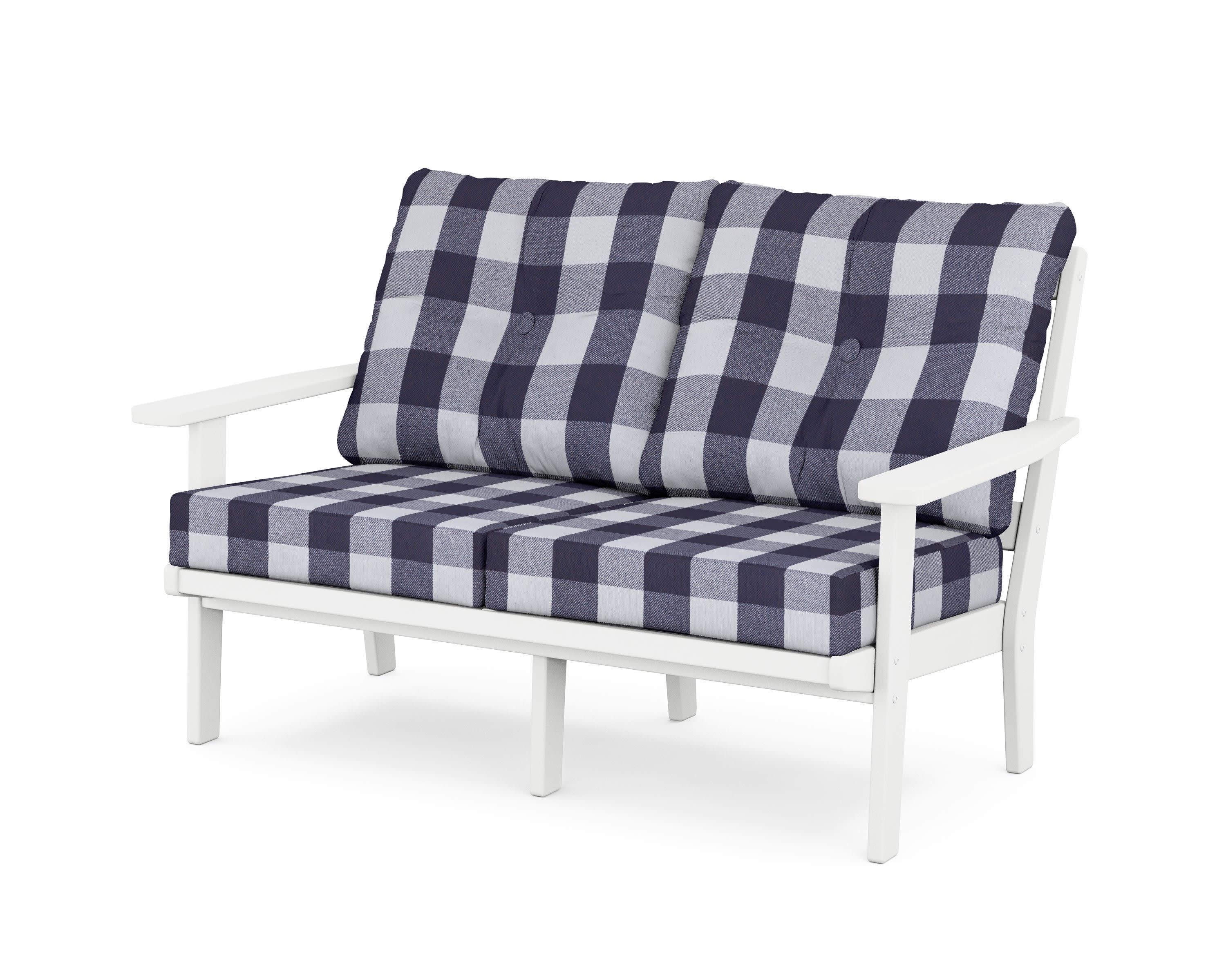 Prairie Deep SeatingLoveseat in White / Buffalo Plaid Navy