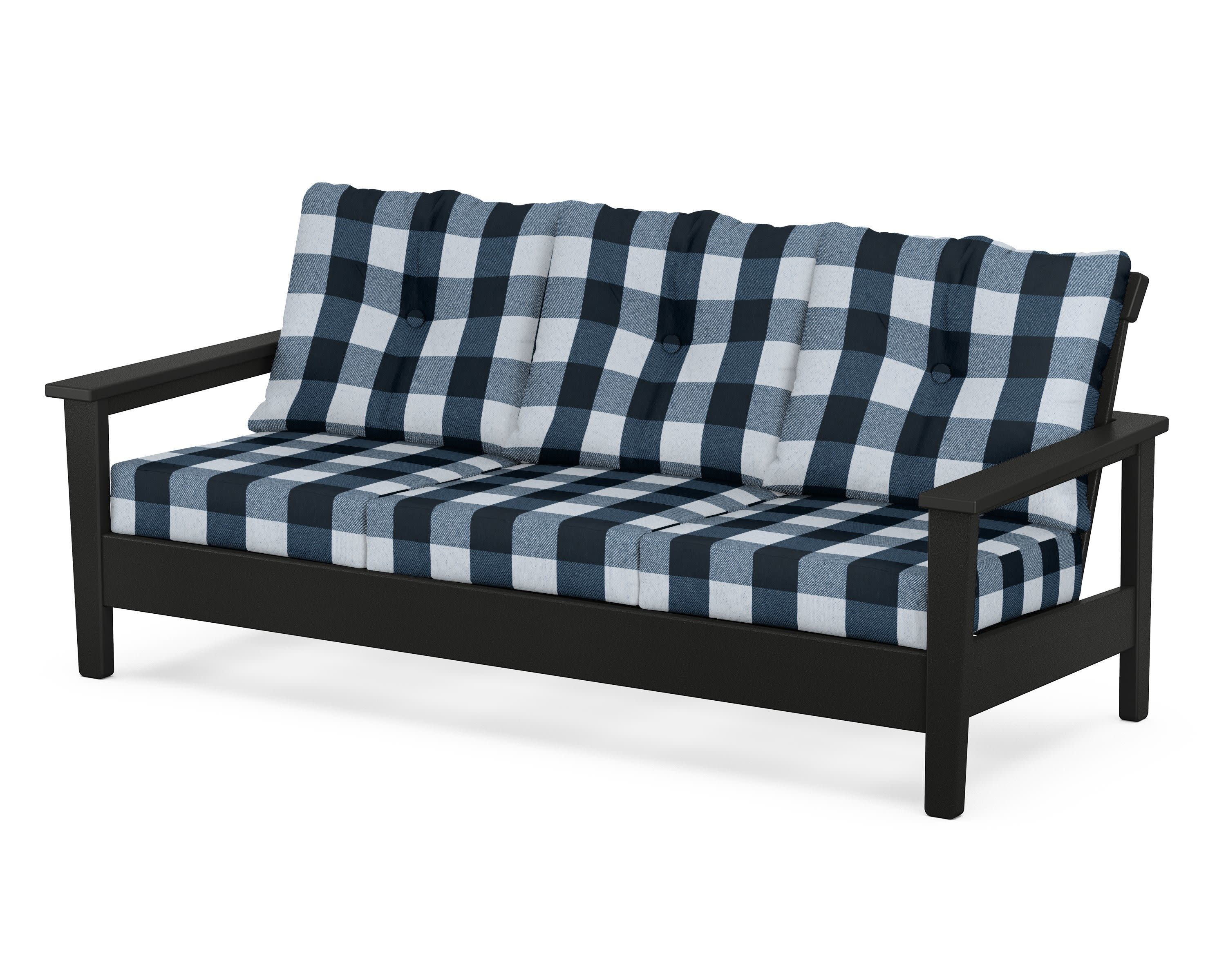 Prescott Deep Seating Sofa in Black / Buffalo Plaid Marine Indigo