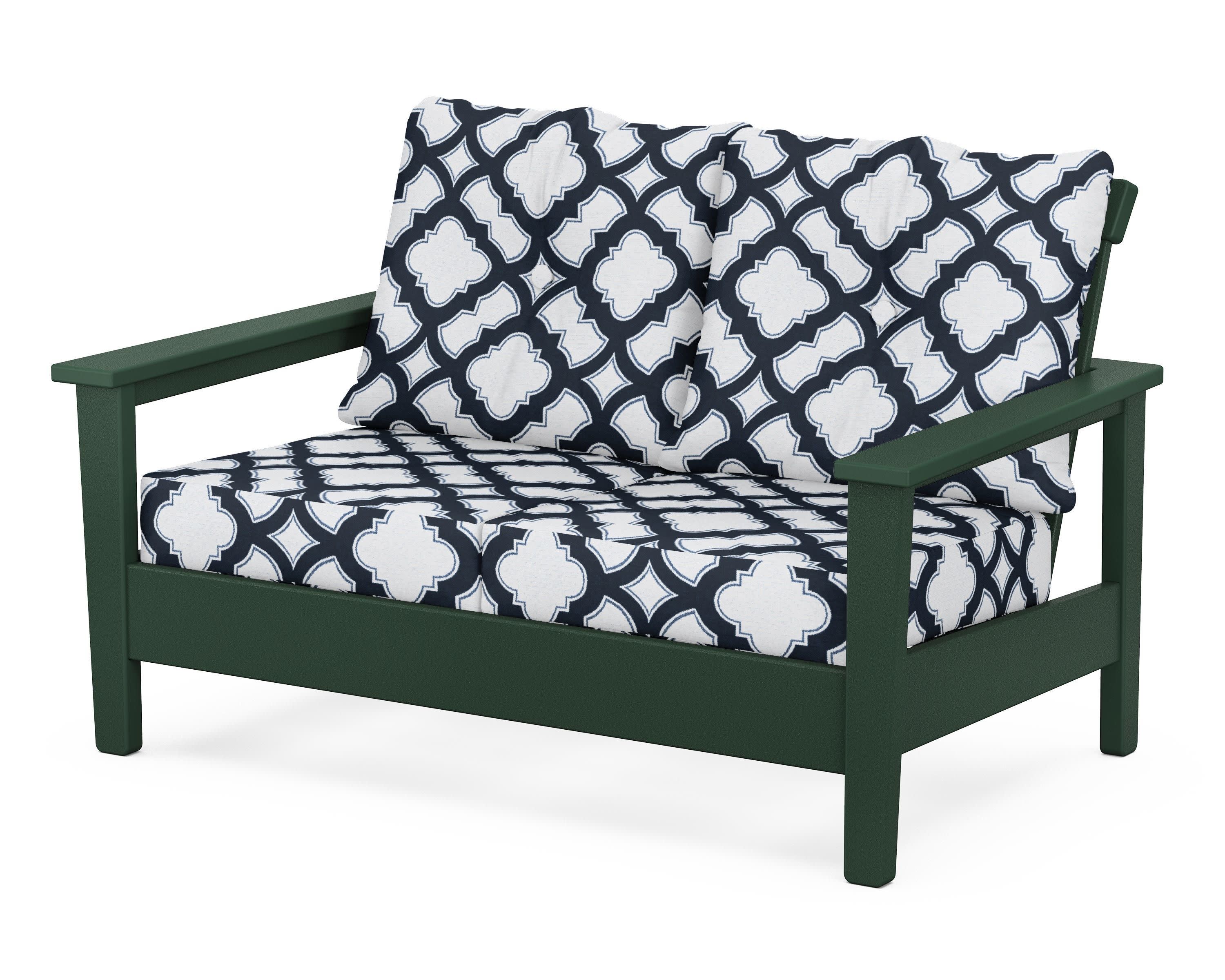 Prescott Deep Seating Loveseat in Green / Trellis Marine Indigo